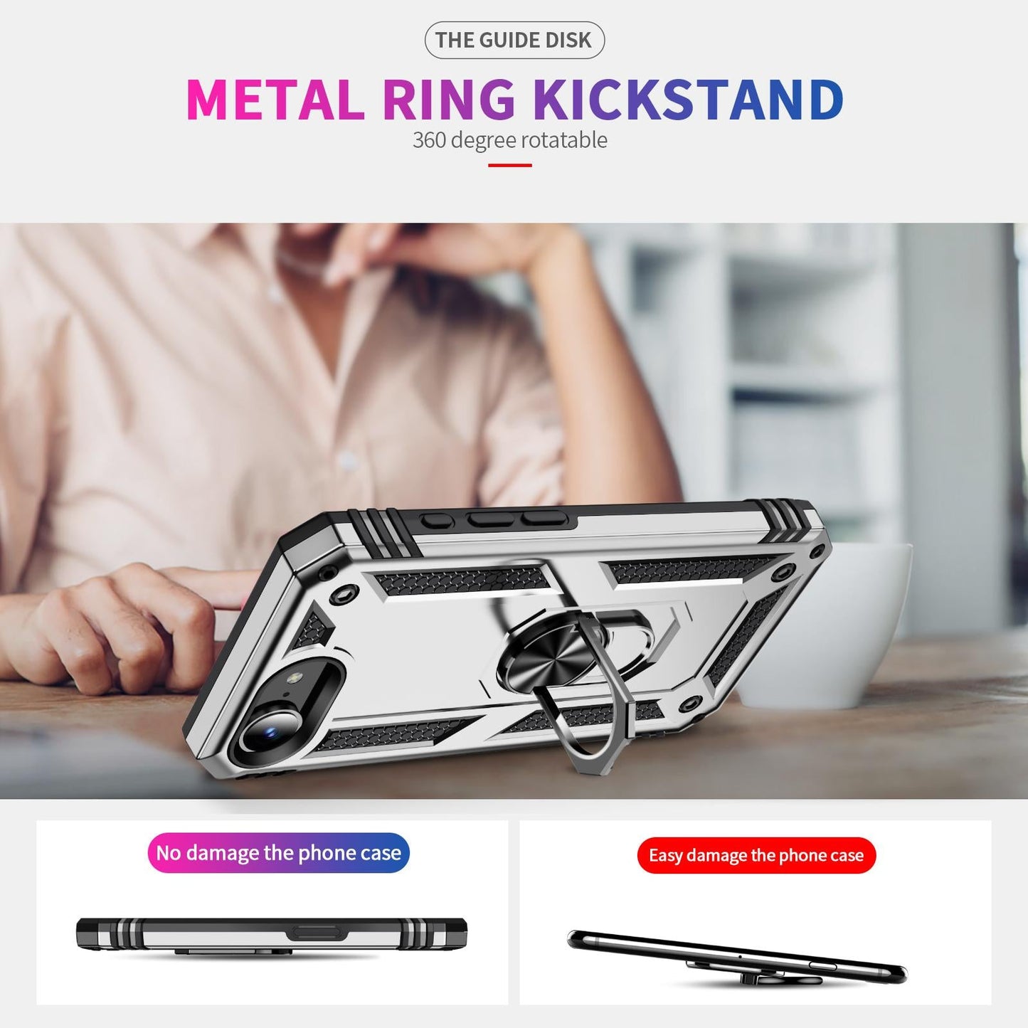 For iPhone 16e Shockproof TPU Hybrid PC Phone Case with Holder(Silver)