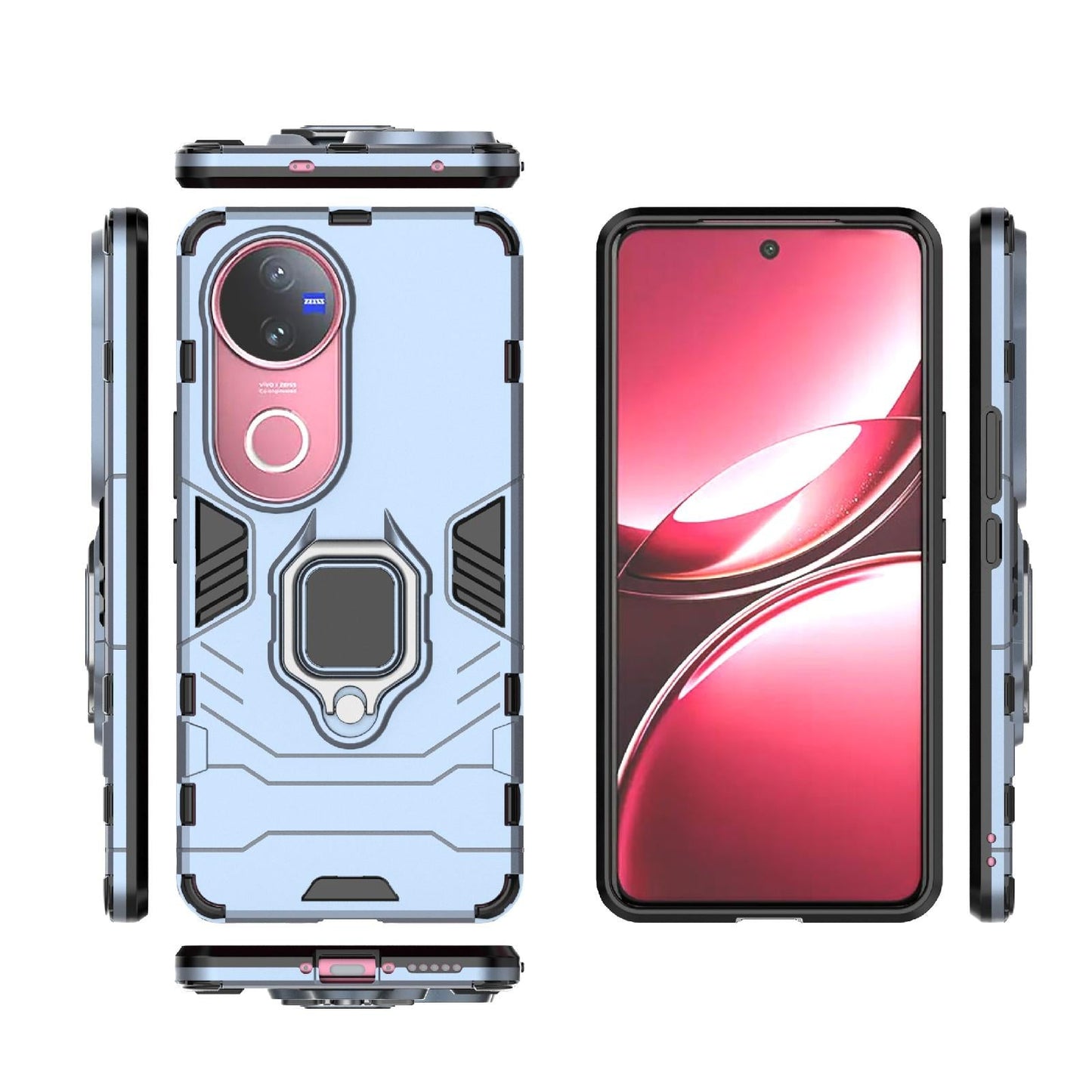 For vivo V50 5G Magnetic Ring Holder PC + TPU Phone Case(Navy Blue)