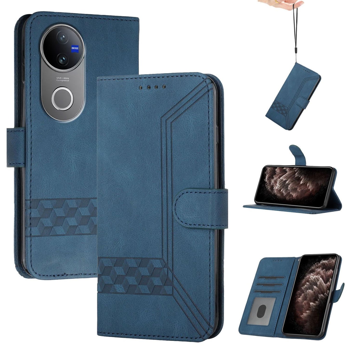 For vivo V50 Cubic Skin Feel Flip Leather Phone Case(Blue)