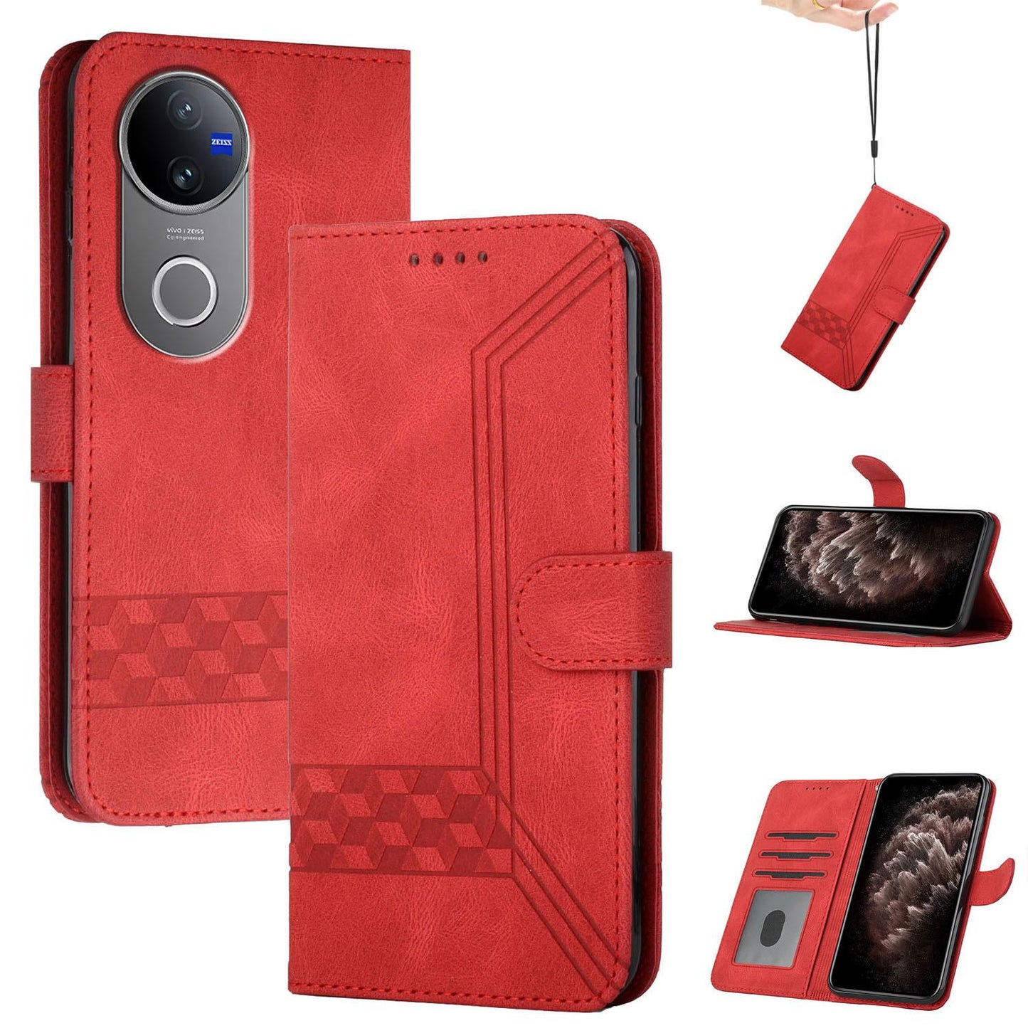For vivo V50 Cubic Skin Feel Flip Leather Phone Case(Red)