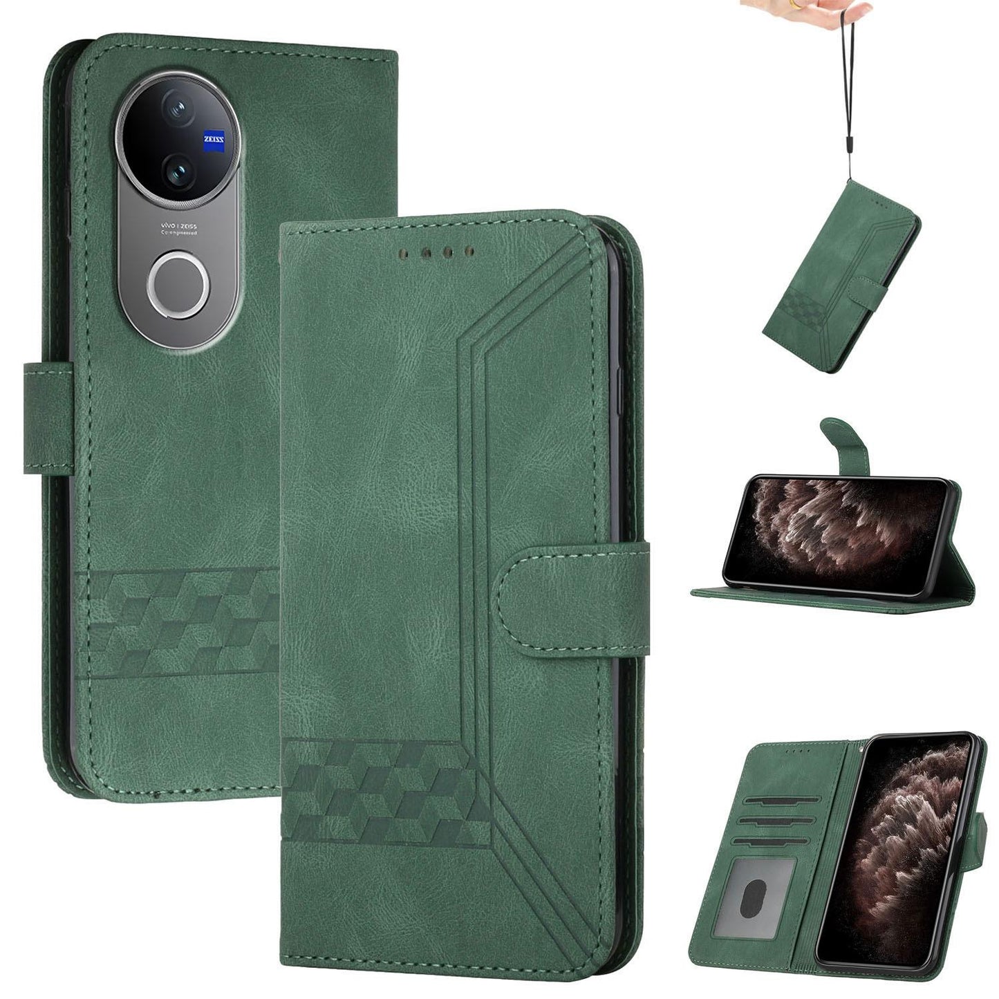 For vivo V50 Cubic Skin Feel Flip Leather Phone Case(Green)