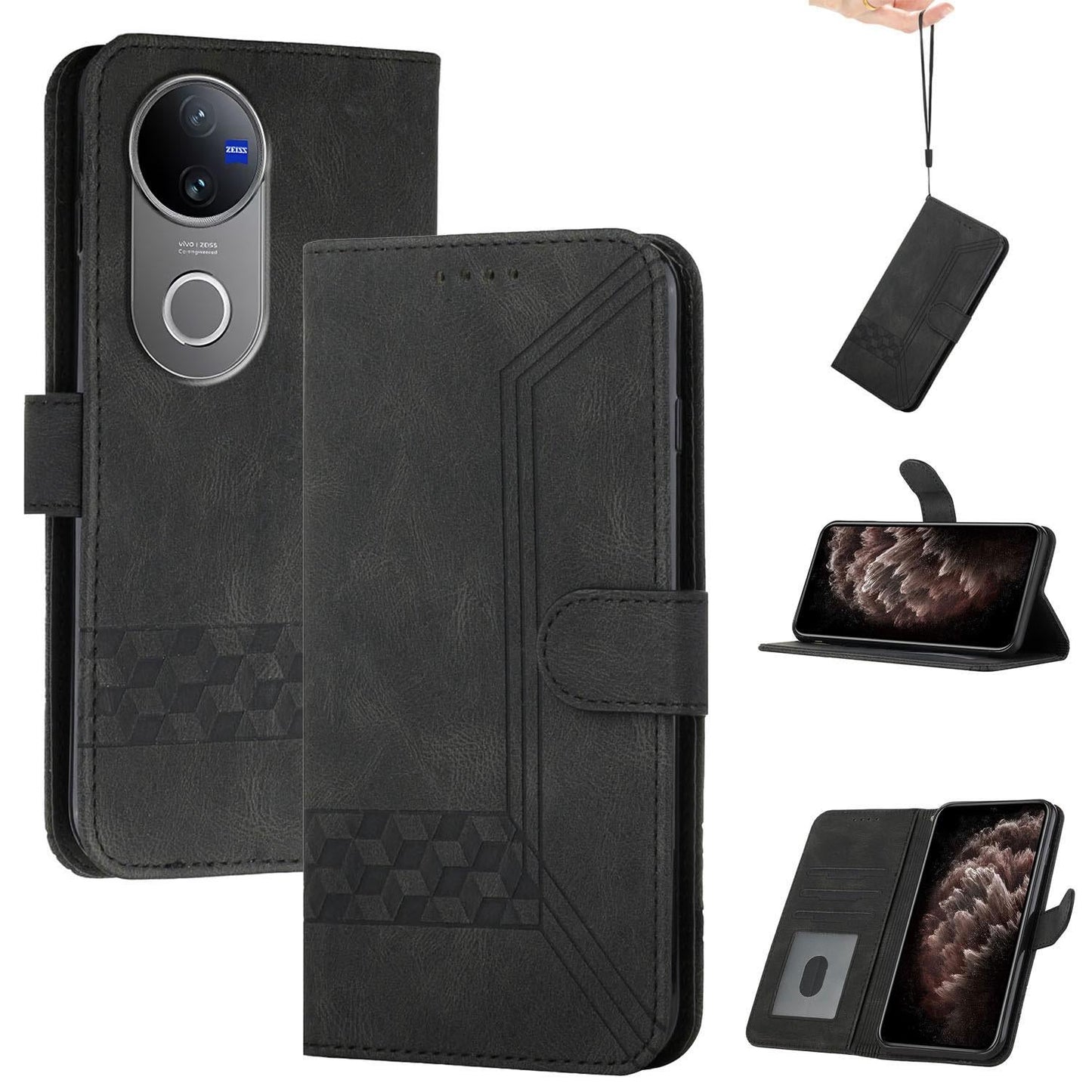 For vivo V50 Cubic Skin Feel Flip Leather Phone Case(Black)