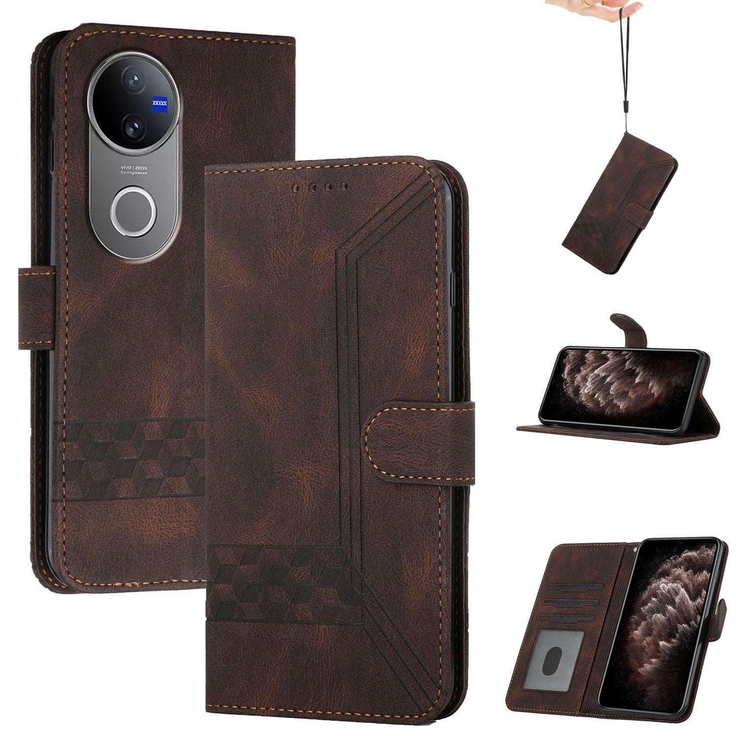 For vivo V50 Cubic Skin Feel Flip Leather Phone Case(Brown)