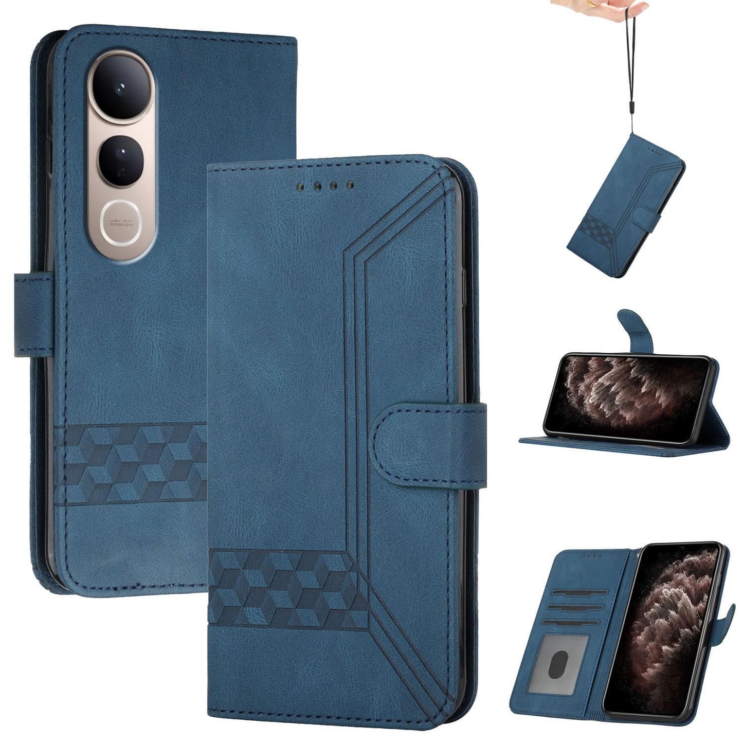 For vivo V50 Lite 4G / 5G Cubic Skin Feel Flip Leather Phone Case(Blue)
