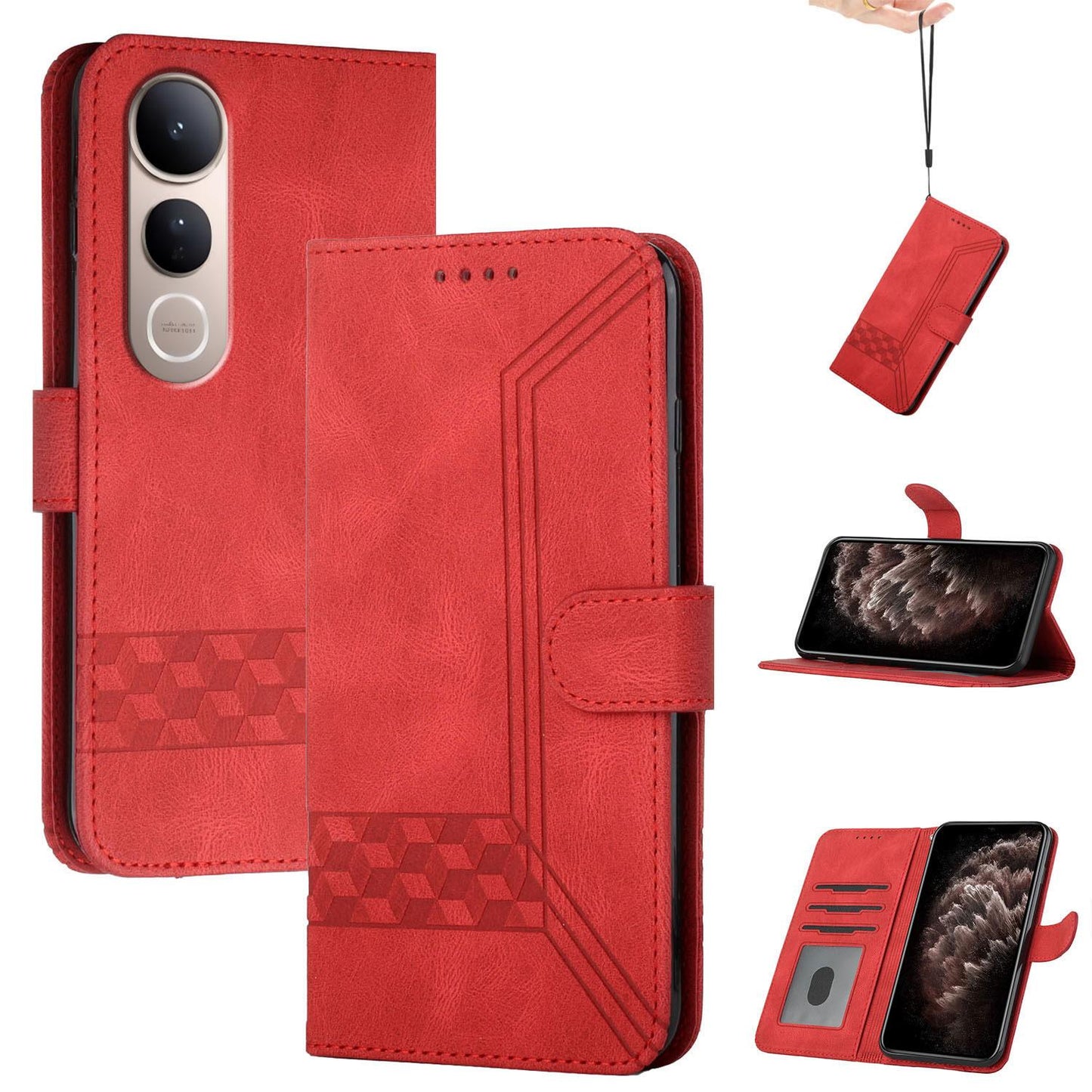 For vivo V50 Lite 4G / 5G Cubic Skin Feel Flip Leather Phone Case(Red)