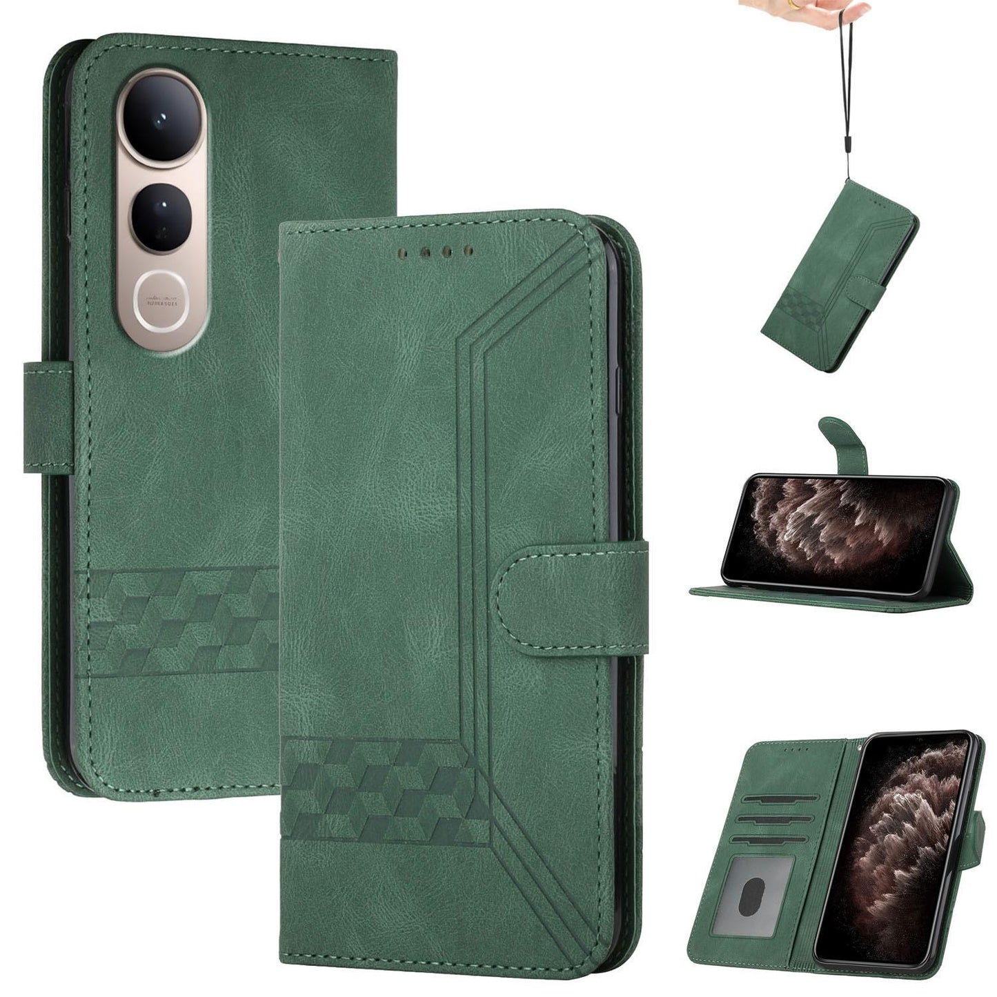 For vivo V50 Lite 4G / 5G Cubic Skin Feel Flip Leather Phone Case(Green)