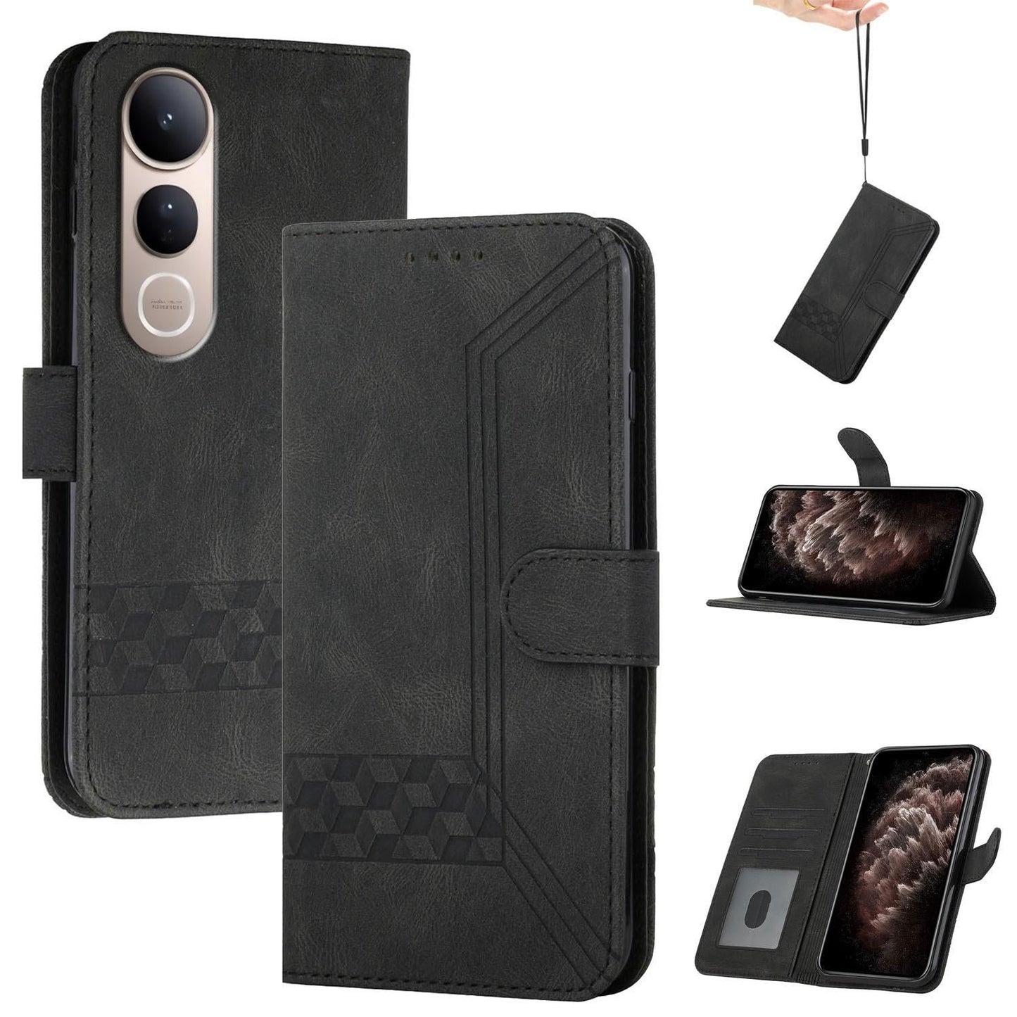 For vivo V50 Lite 4G / 5G Cubic Skin Feel Flip Leather Phone Case(Black)