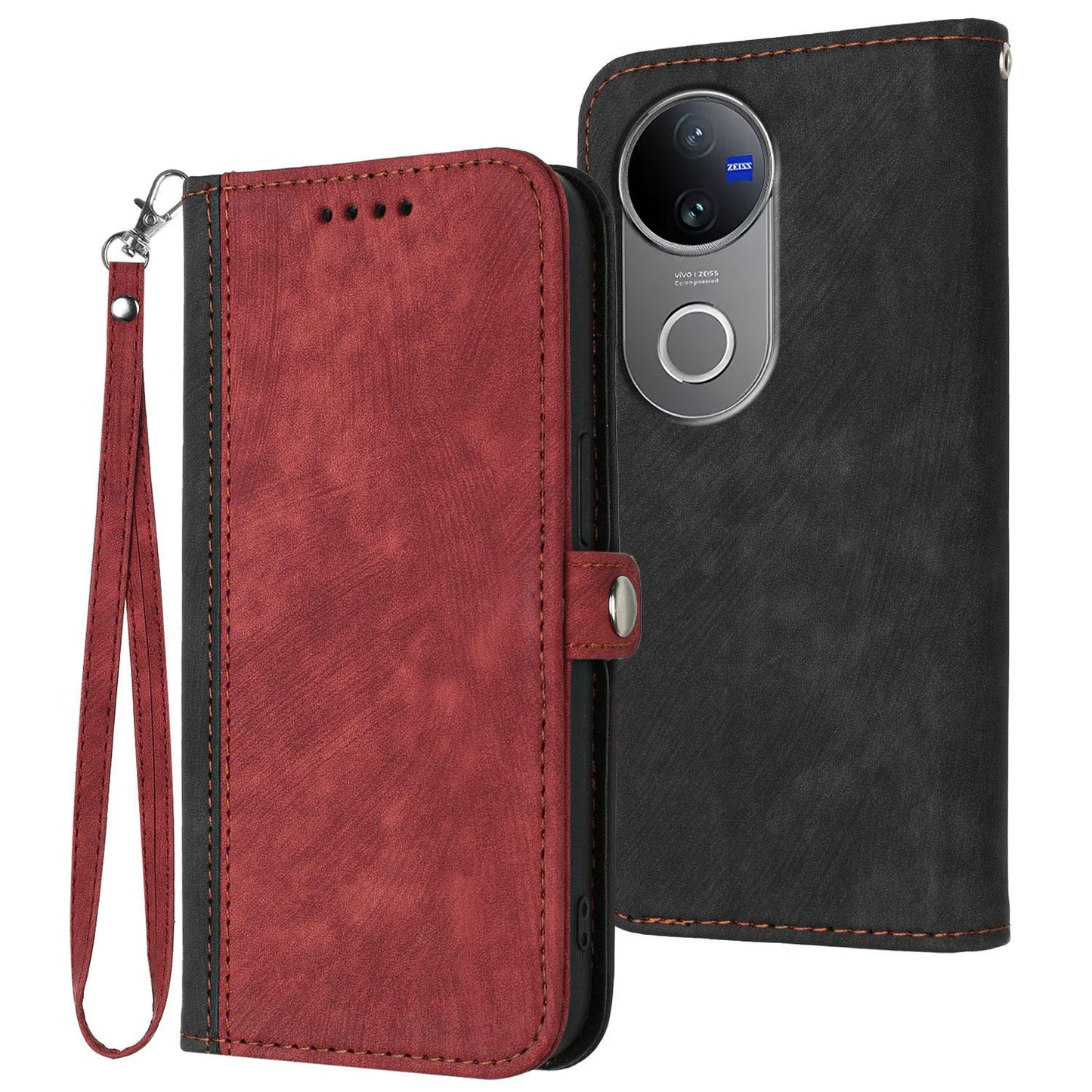 For vivo V50 Side Buckle Double Fold Hand Strap Leather Phone Case(Red)