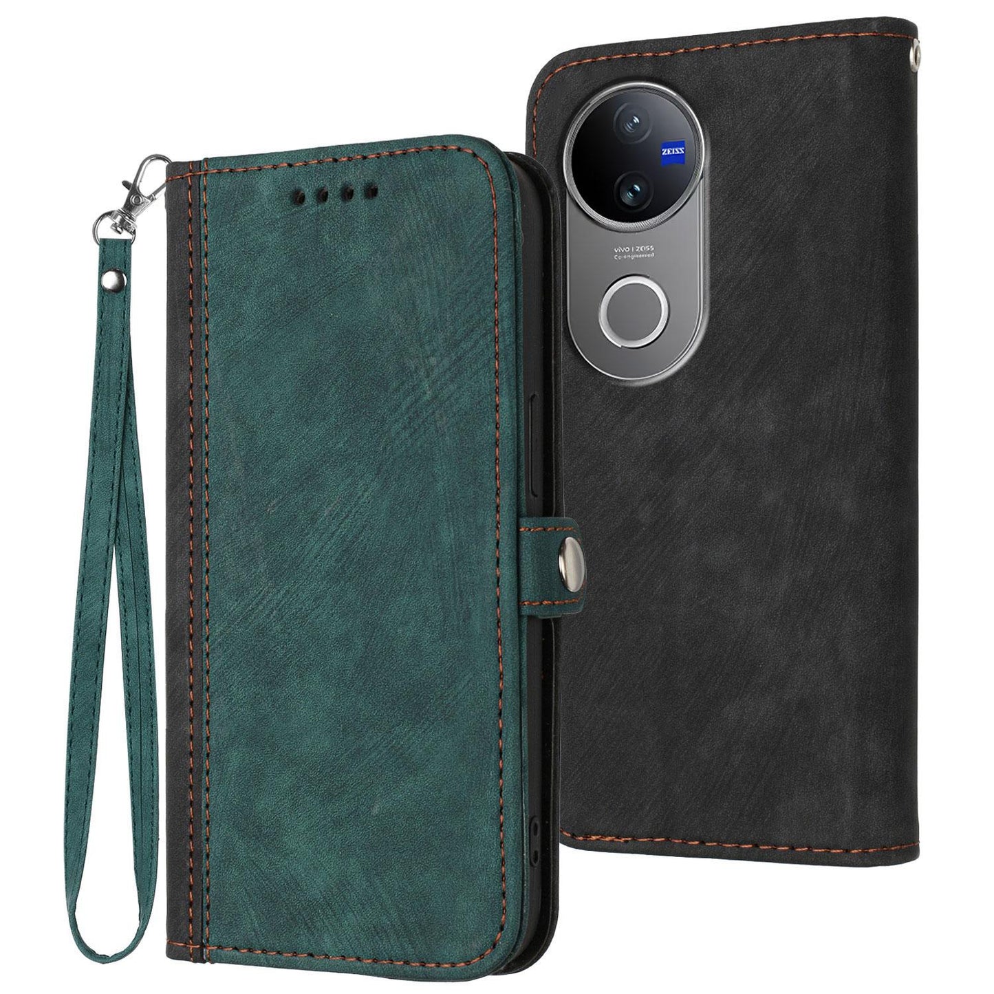 For vivo V50 Side Buckle Double Fold Hand Strap Leather Phone Case(Dark Green)