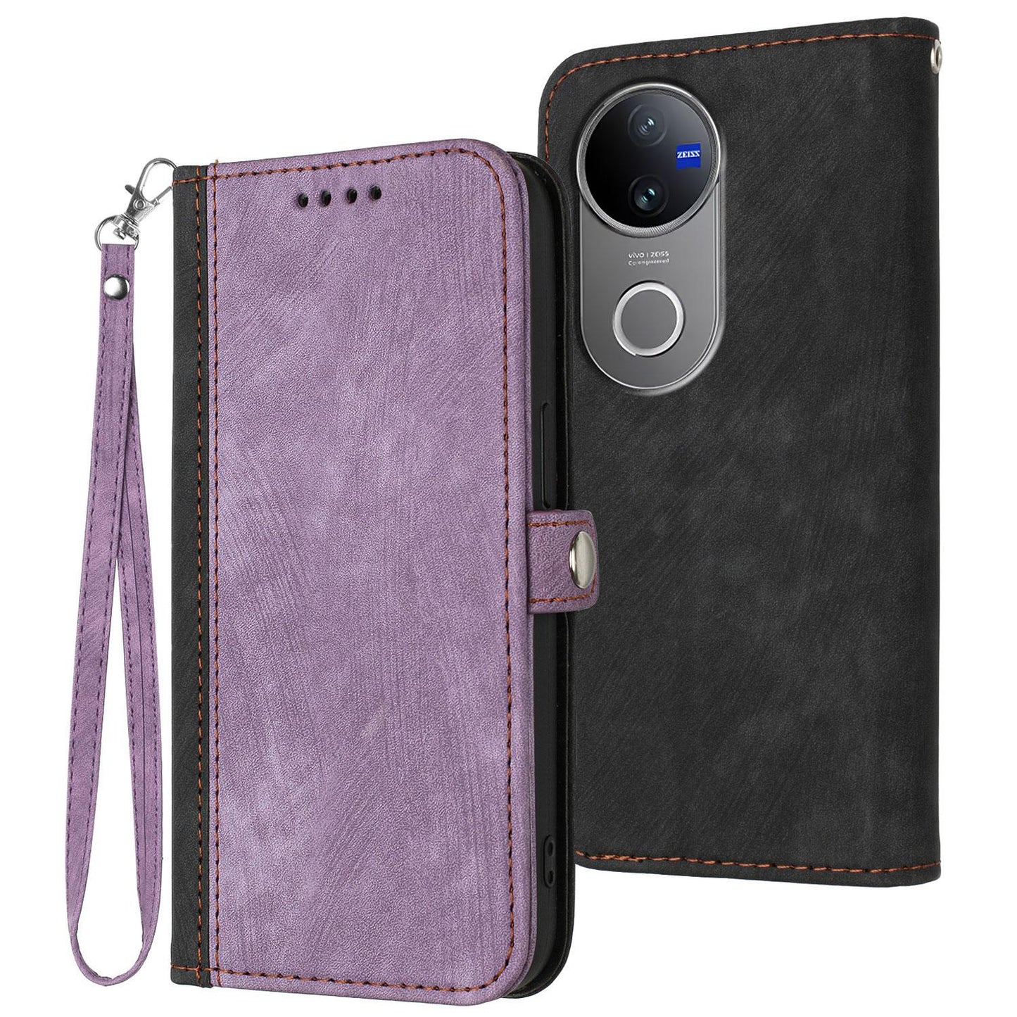 For vivo V50 Side Buckle Double Fold Hand Strap Leather Phone Case(Purple)