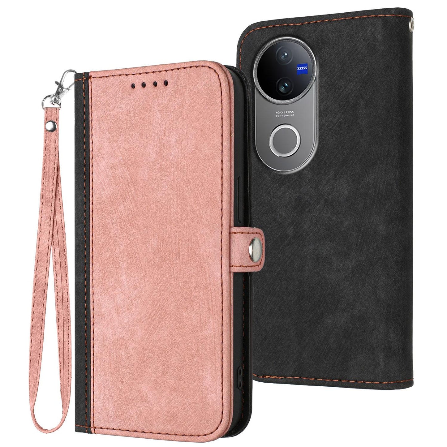 For vivo V50 Side Buckle Double Fold Hand Strap Leather Phone Case(Pink)