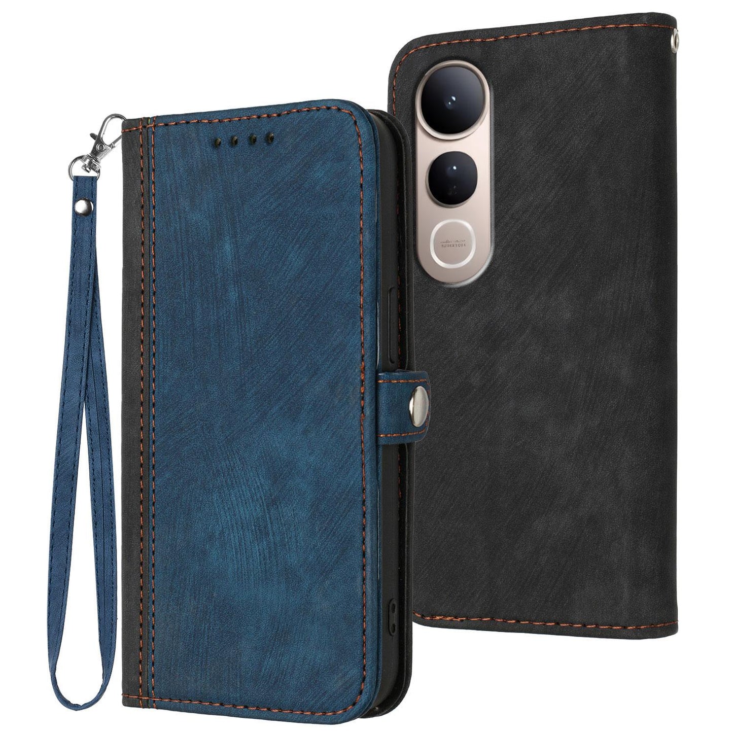 For vivo V50 Lite 4G / 5G Side Buckle Double Fold Hand Strap Leather Phone Case(Royal Blue)