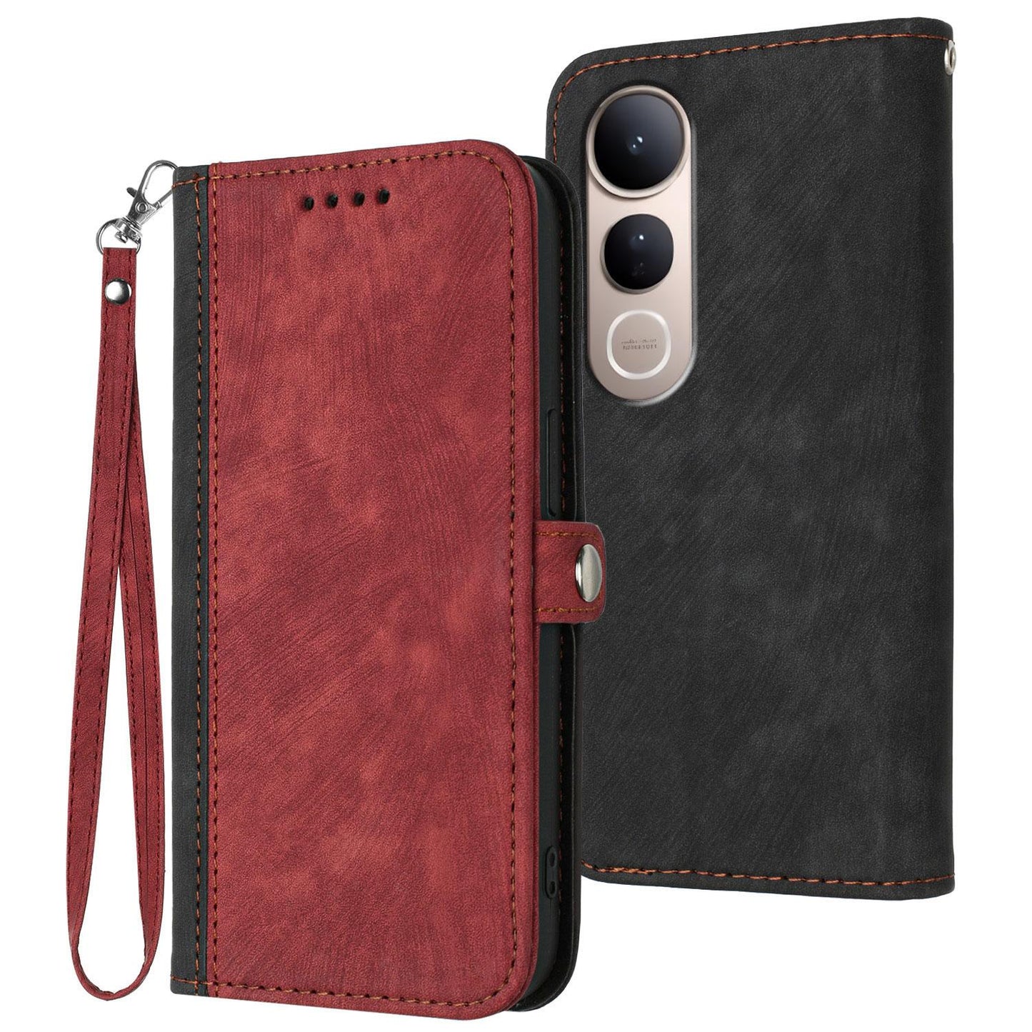 For vivo V50 Lite 4G / 5G Side Buckle Double Fold Hand Strap Leather Phone Case(Red)