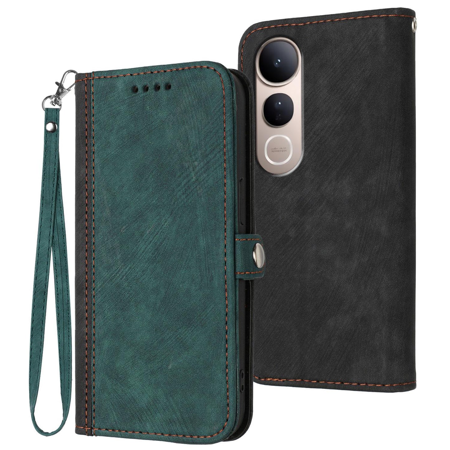 For vivo V50 Lite 4G / 5G Side Buckle Double Fold Hand Strap Leather Phone Case(Dark Green)