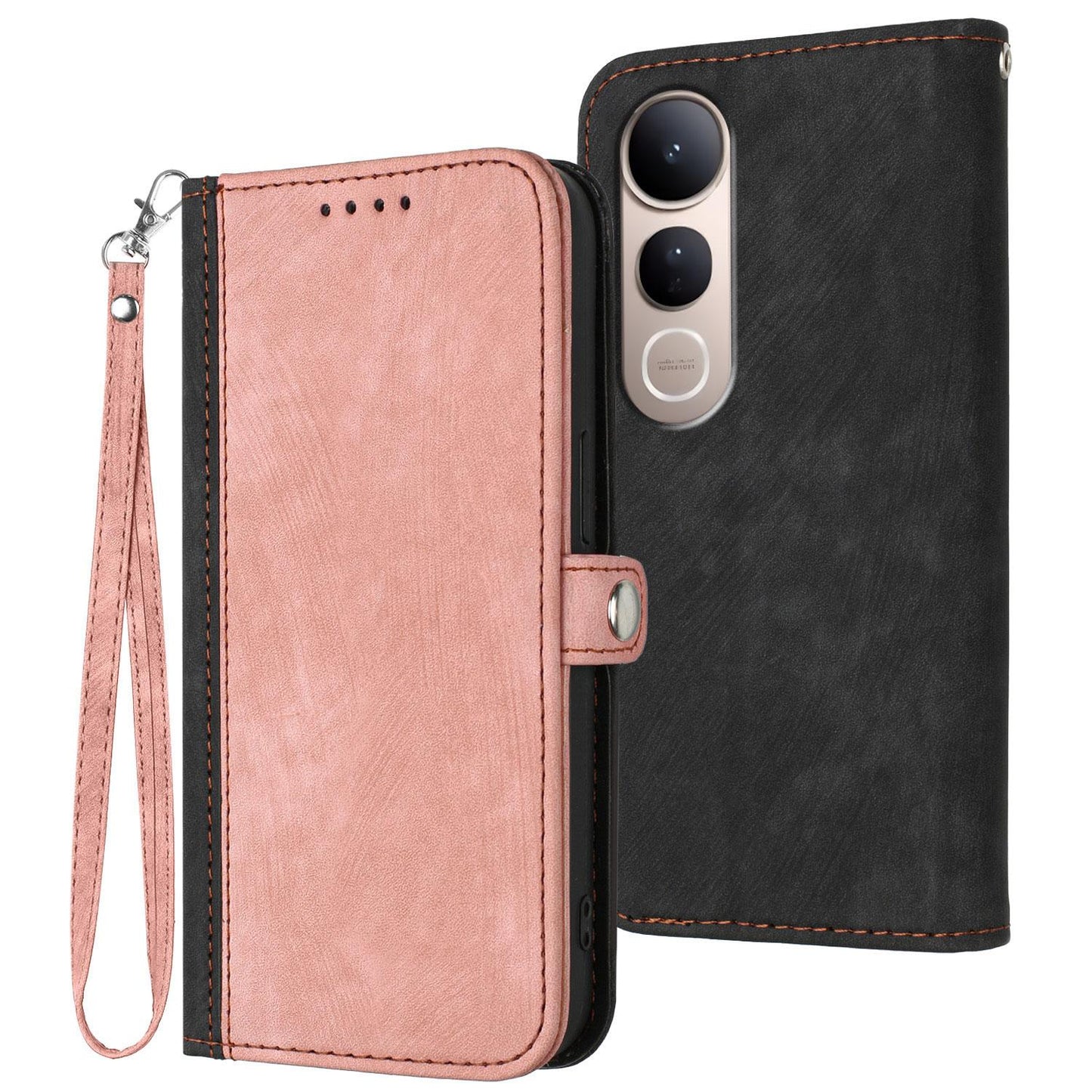 For vivo V50 Lite 4G / 5G Side Buckle Double Fold Hand Strap Leather Phone Case(Pink)
