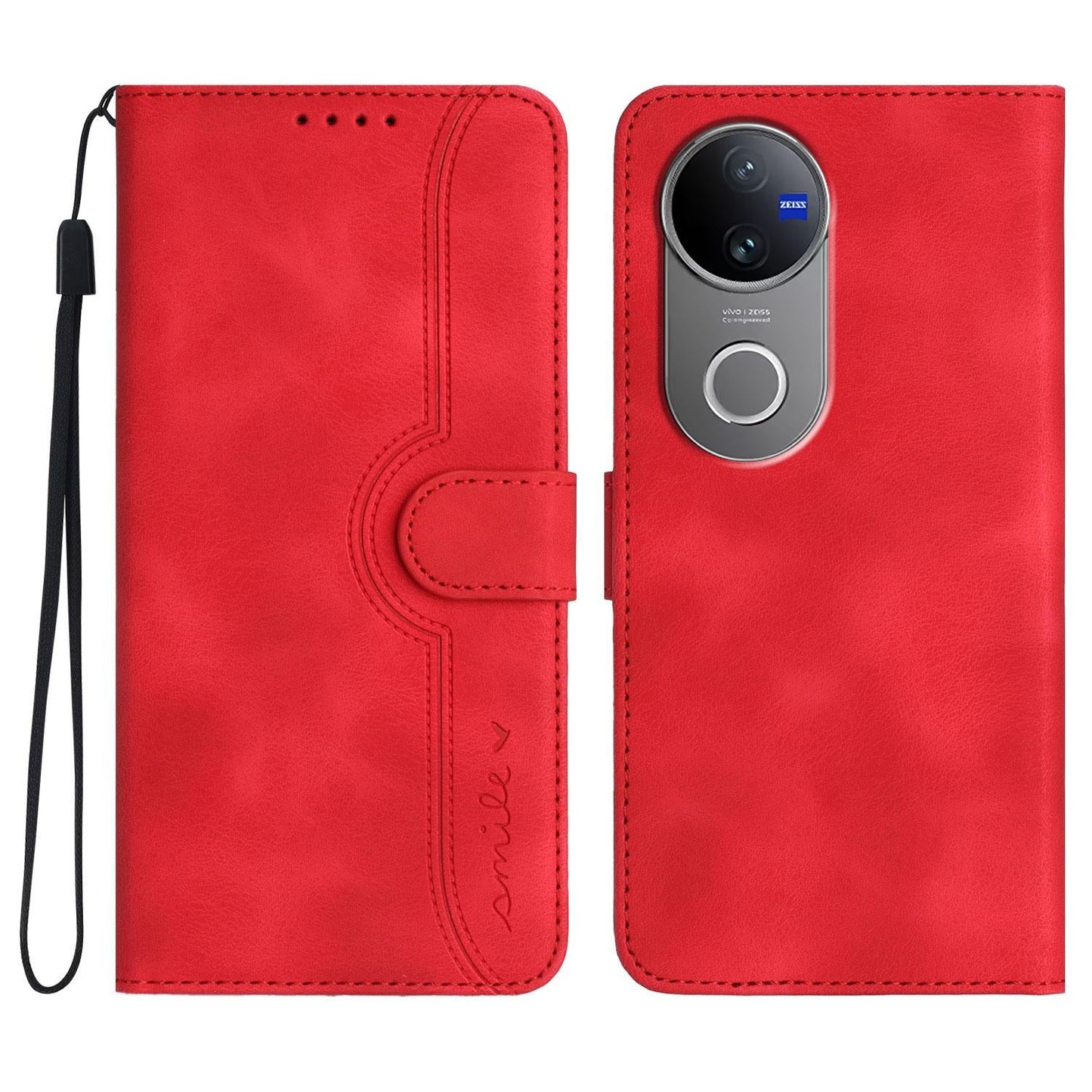 For vivo V50 Heart Pattern Skin Feel Leather Phone Case(Red)