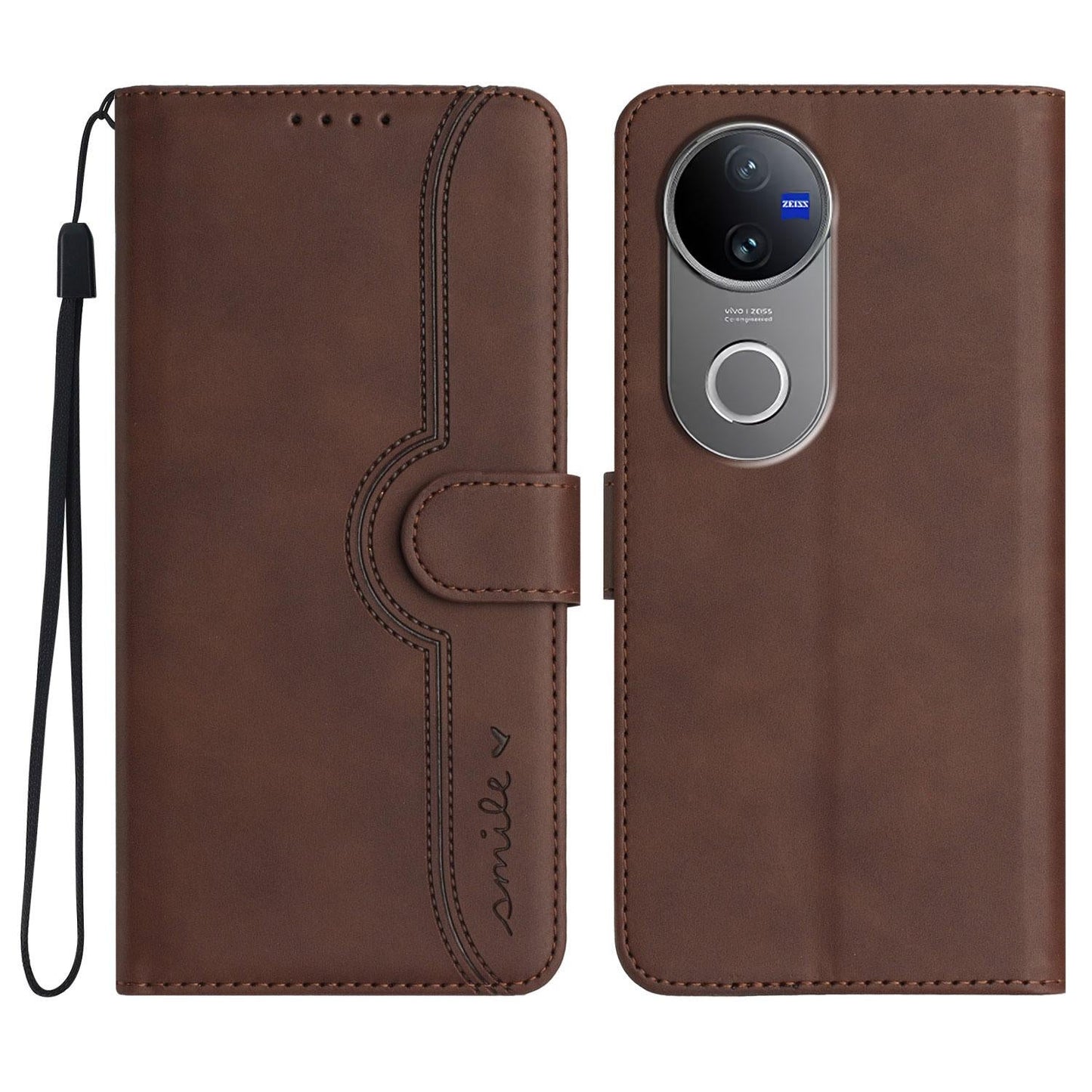 For vivo V50 Heart Pattern Skin Feel Leather Phone Case(Brown)