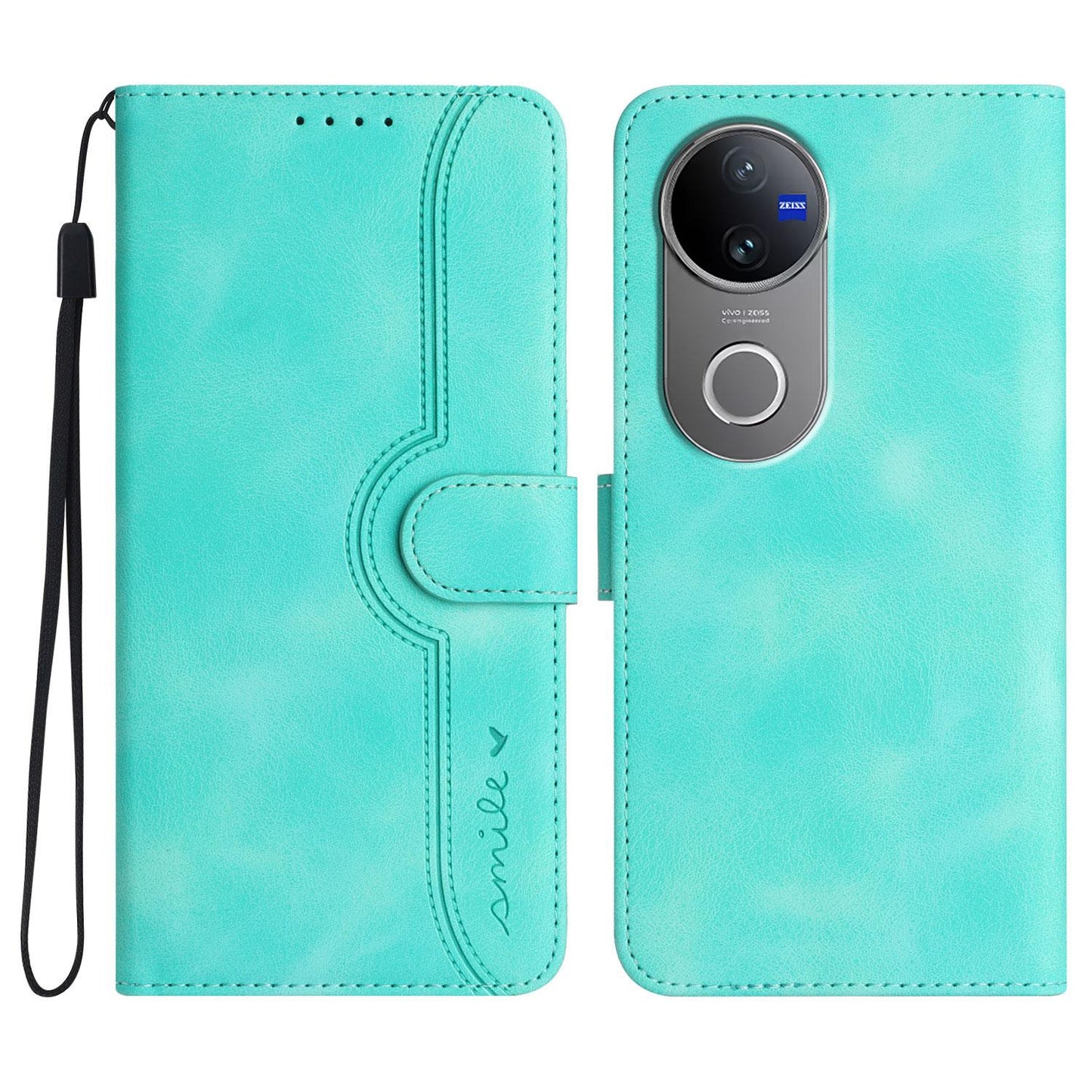 For vivo V50 Heart Pattern Skin Feel Leather Phone Case(Light Blue)
