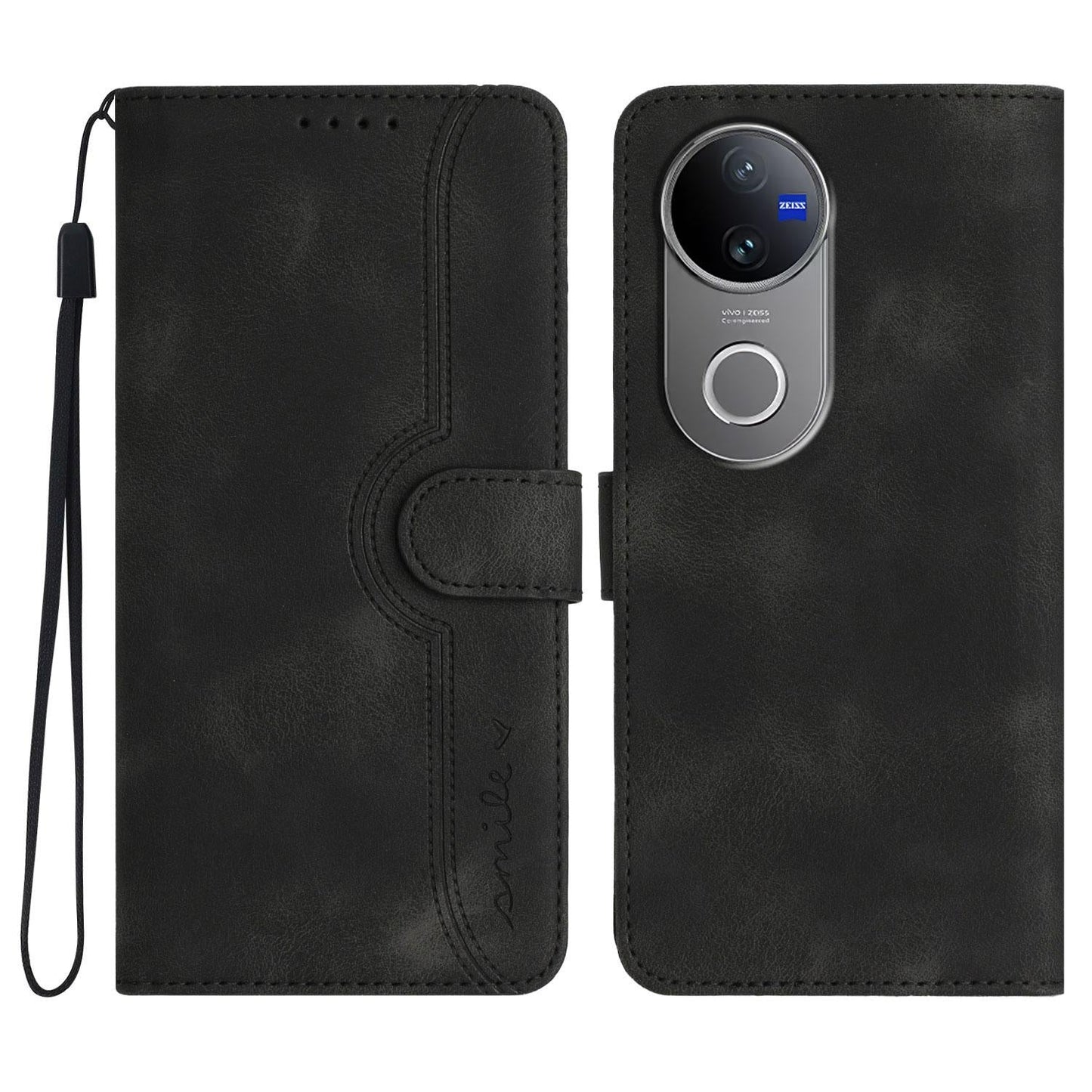 For vivo V50 Heart Pattern Skin Feel Leather Phone Case(Black)