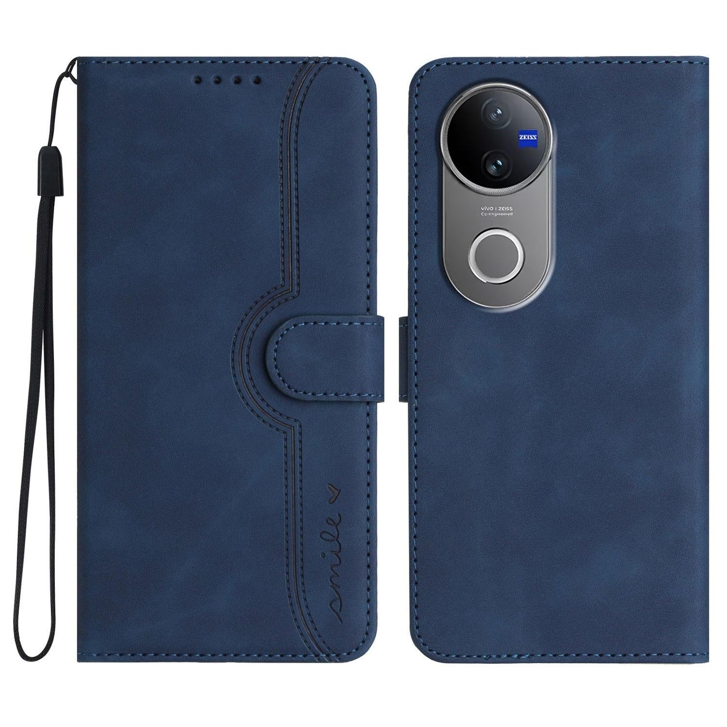 For vivo V50 Heart Pattern Skin Feel Leather Phone Case(Royal Blue)