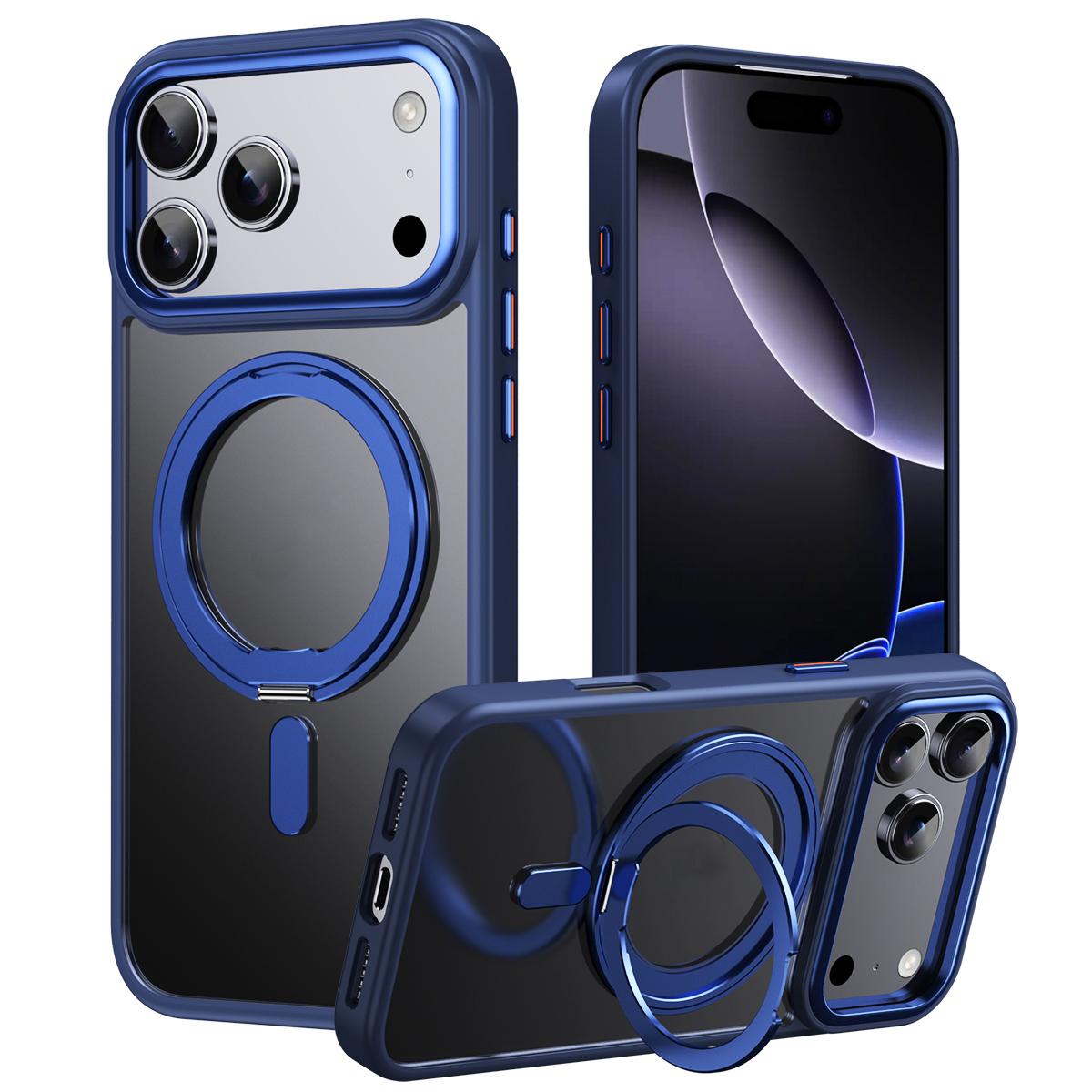 Compatible with iPhone 18 Pro Max Frosted 360 Degree MagSafe Magnetic Holder Phone Case - Blue
