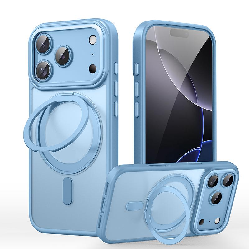 Compatible with iPhone 18 Pro Max Frosted 360 Degree MagSafe Magnetic Holder Phone Case - Light Blue