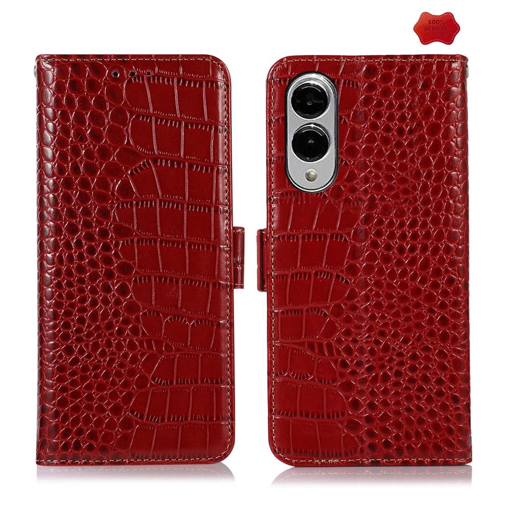 For Samsung Galaxy S25 Edge 5G Crocodile Top Layer Cowhide Leather Phone Case(Brown)