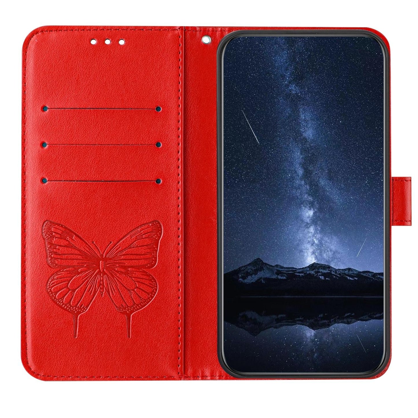 For Samsung Galaxy S25 Edge 5G Embossed Butterfly Leather Phone Case(Red)