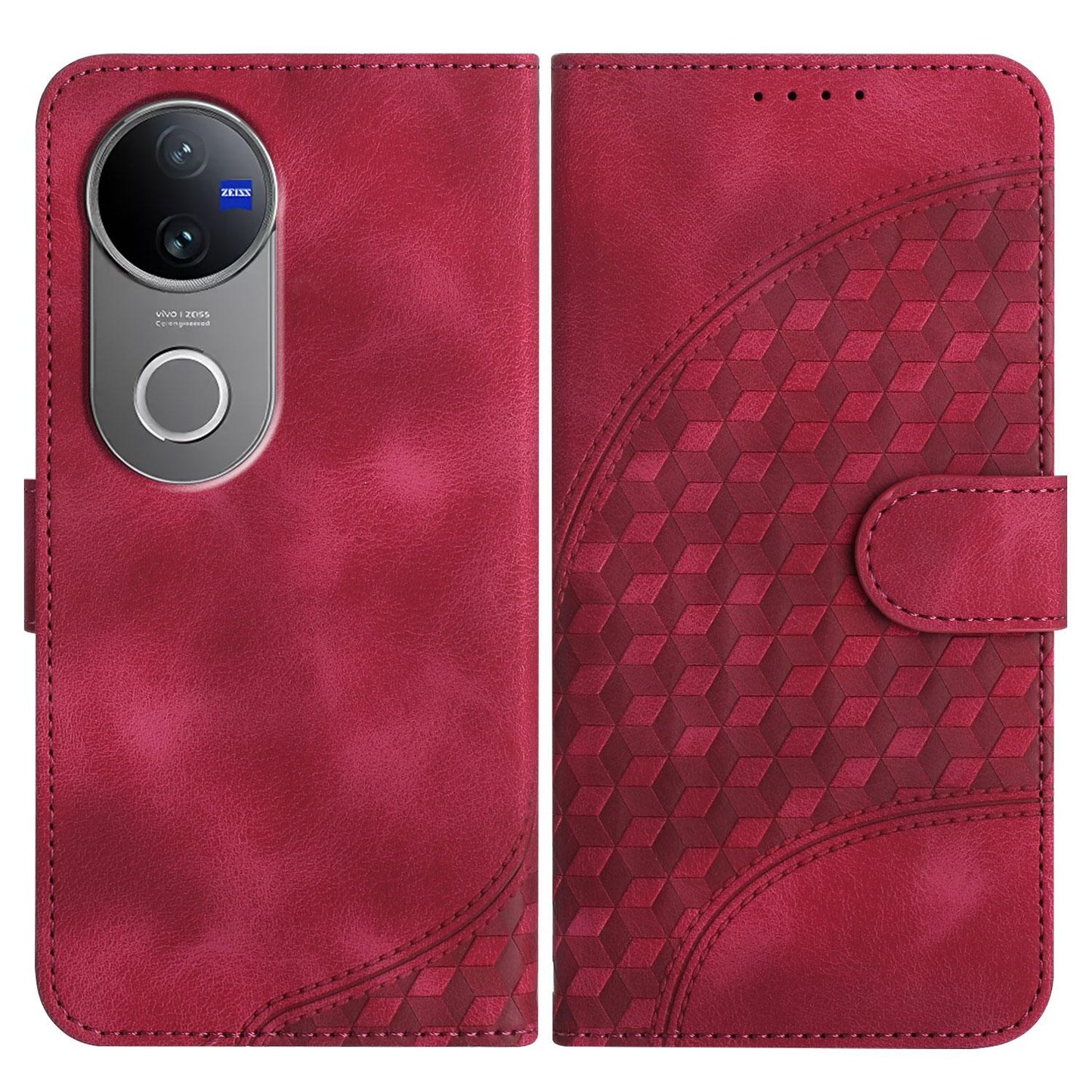 For vivo V50 Elephant Head Embossed Phone Leather Case with Lanyard(Rose Red)