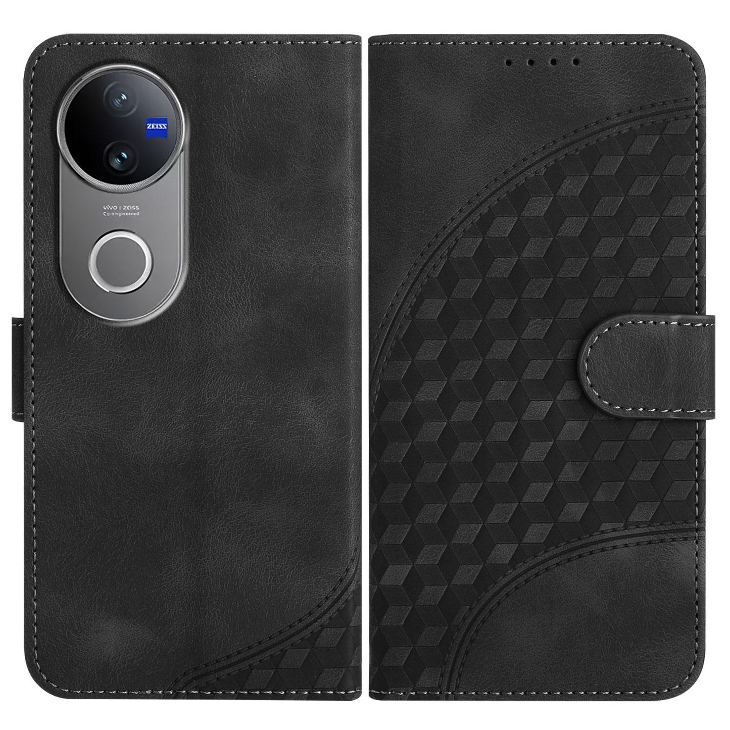 For vivo V50 Elephant Head Embossed Phone Leather Case with Lanyard(Black)
