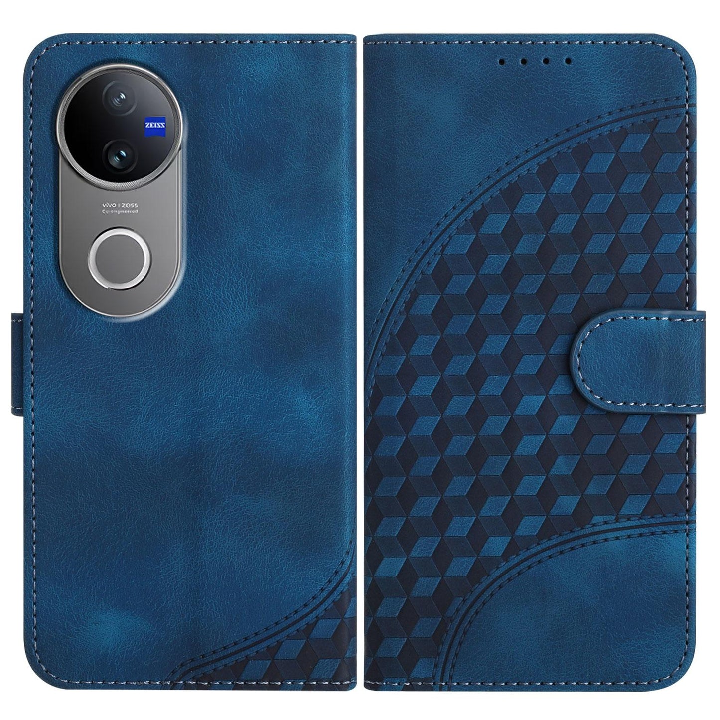 For vivo V50 Elephant Head Embossed Phone Leather Case with Lanyard(Royal Blue)