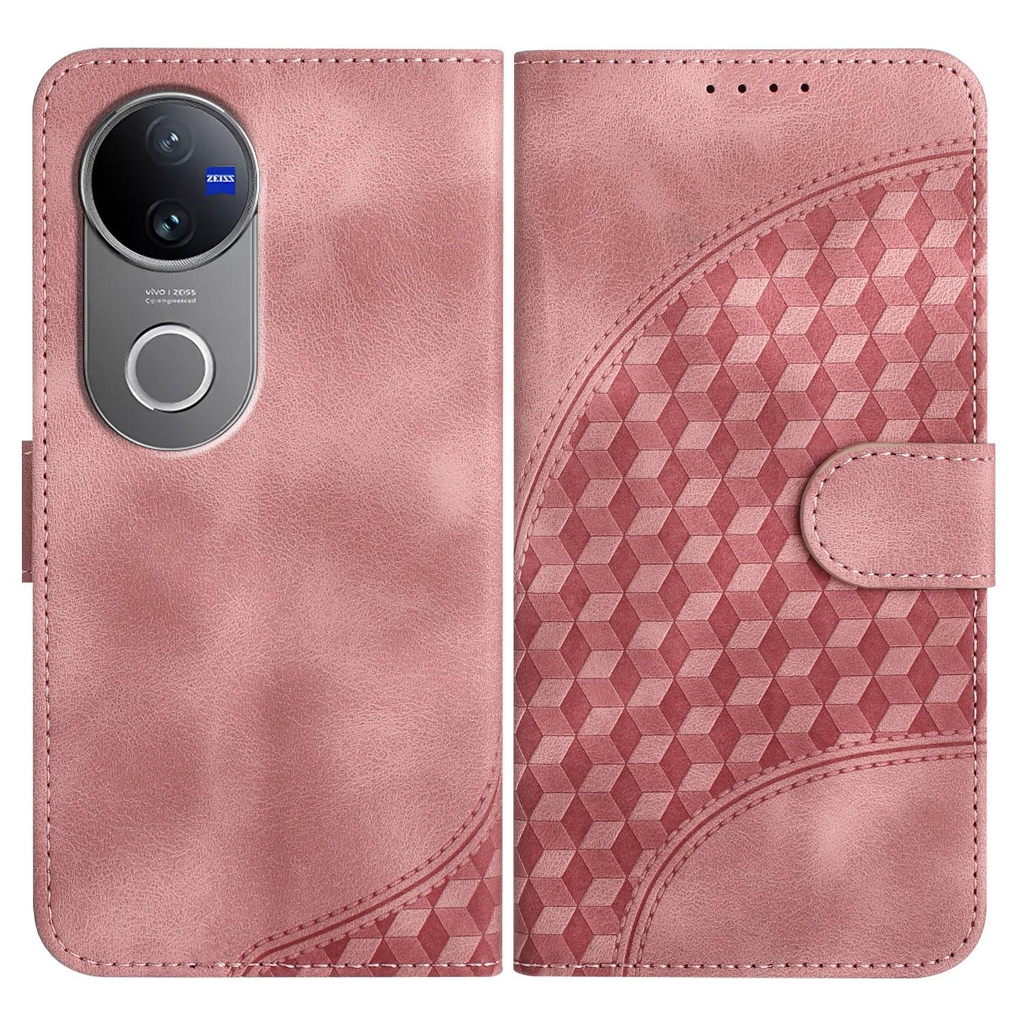 For vivo V50 Elephant Head Embossed Phone Leather Case with Lanyard(Pink)