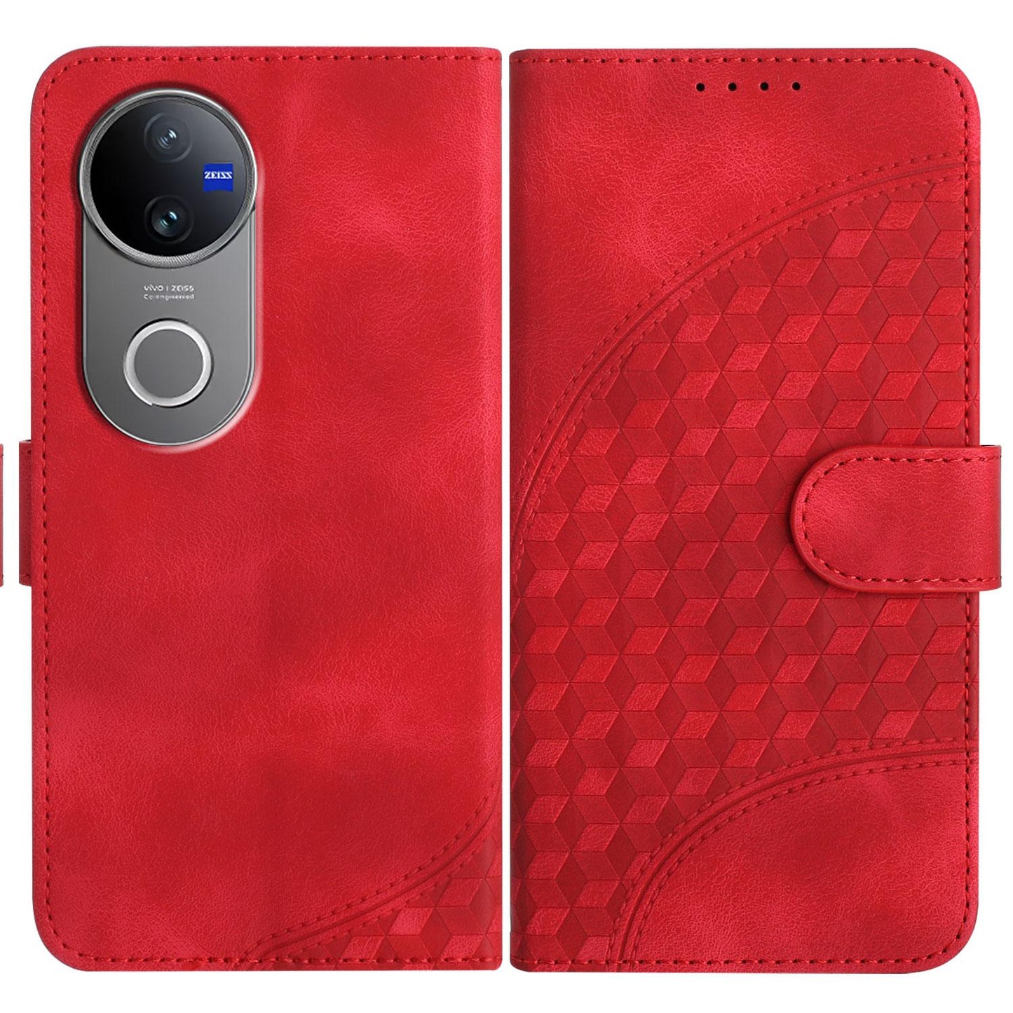 For vivo V50 Elephant Head Embossed Phone Leather Case with Lanyard(Red)