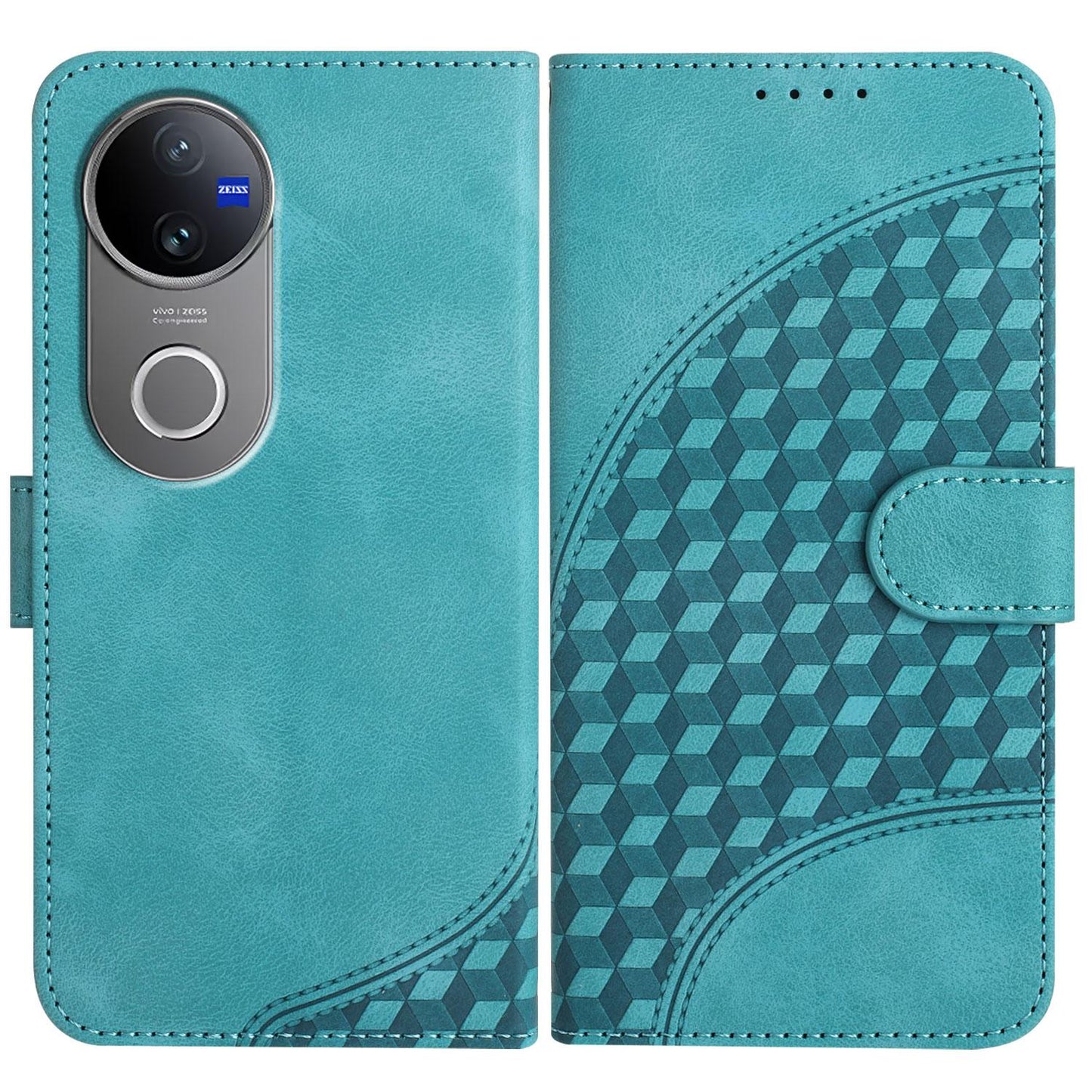For vivo V50 Elephant Head Embossed Phone Leather Case with Lanyard(Light Blue)