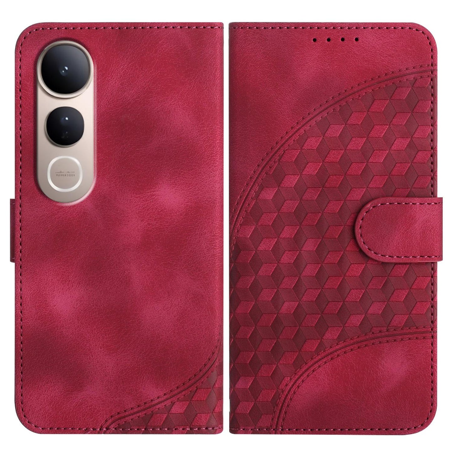 For vivo V50 Lite 4G / 5G Elephant Head Embossed Phone Leather Case with Lanyard(Rose Red)