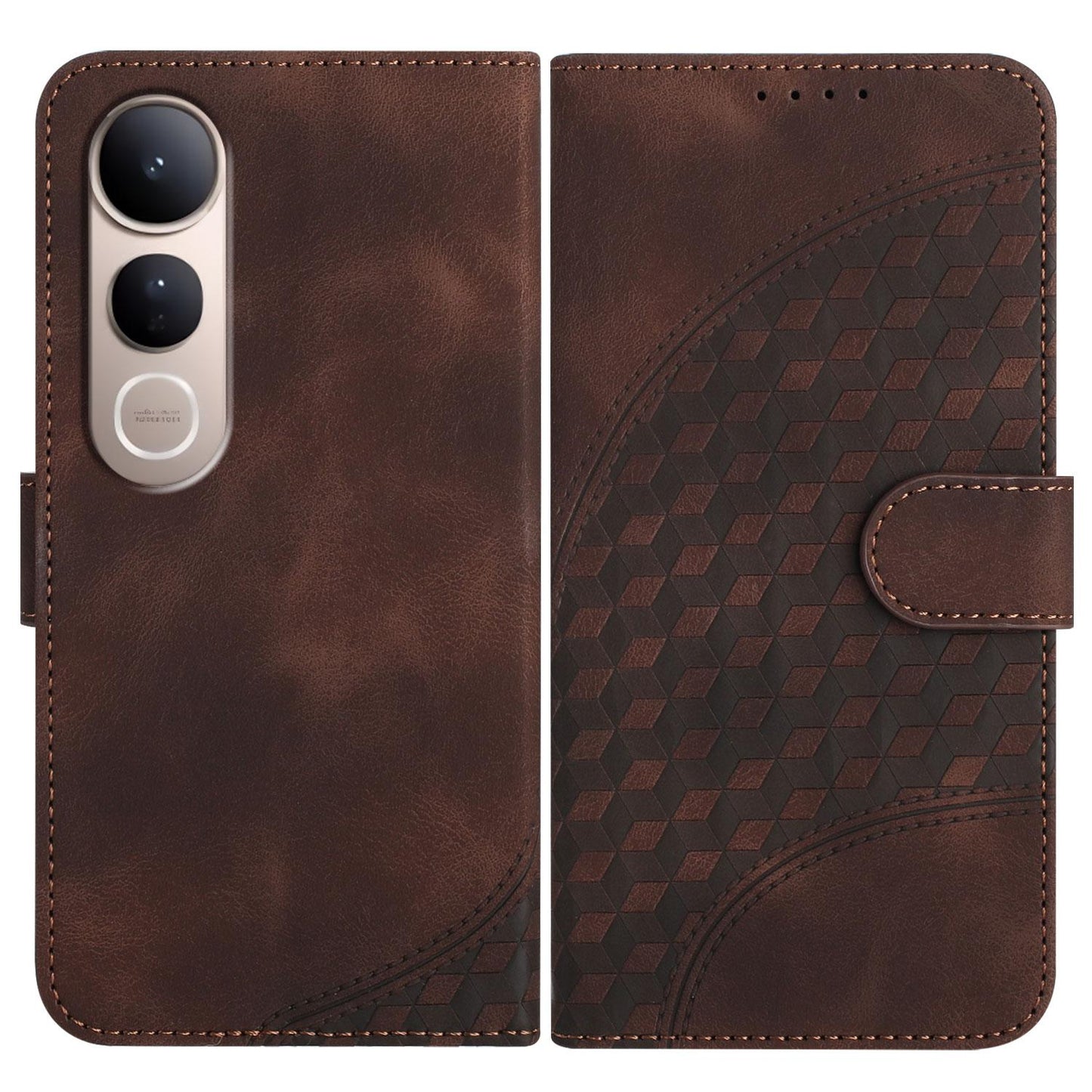 For vivo V50 Lite 4G / 5G Elephant Head Embossed Phone Leather Case with Lanyard(Coffee)