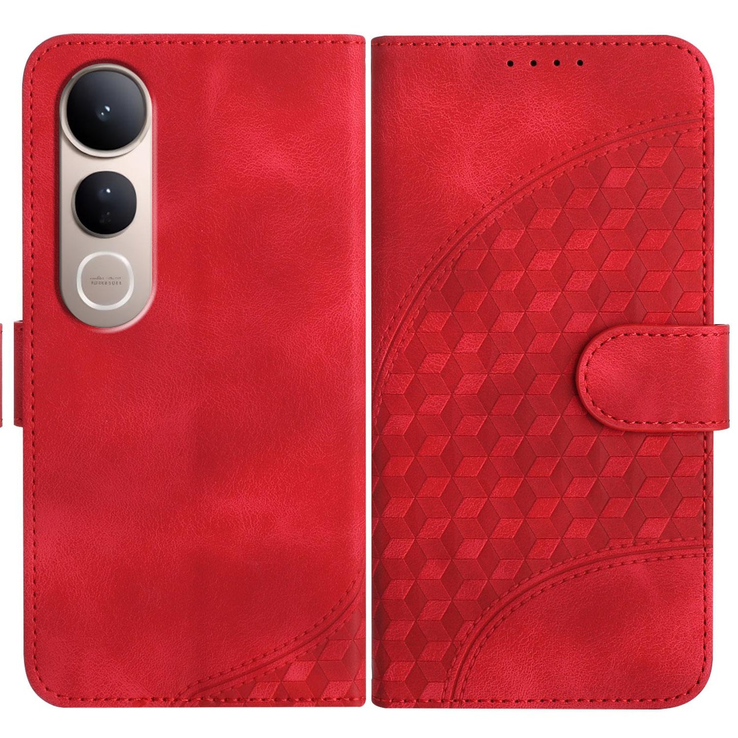 For vivo V50 Lite 4G / 5G Elephant Head Embossed Phone Leather Case with Lanyard(Red)
