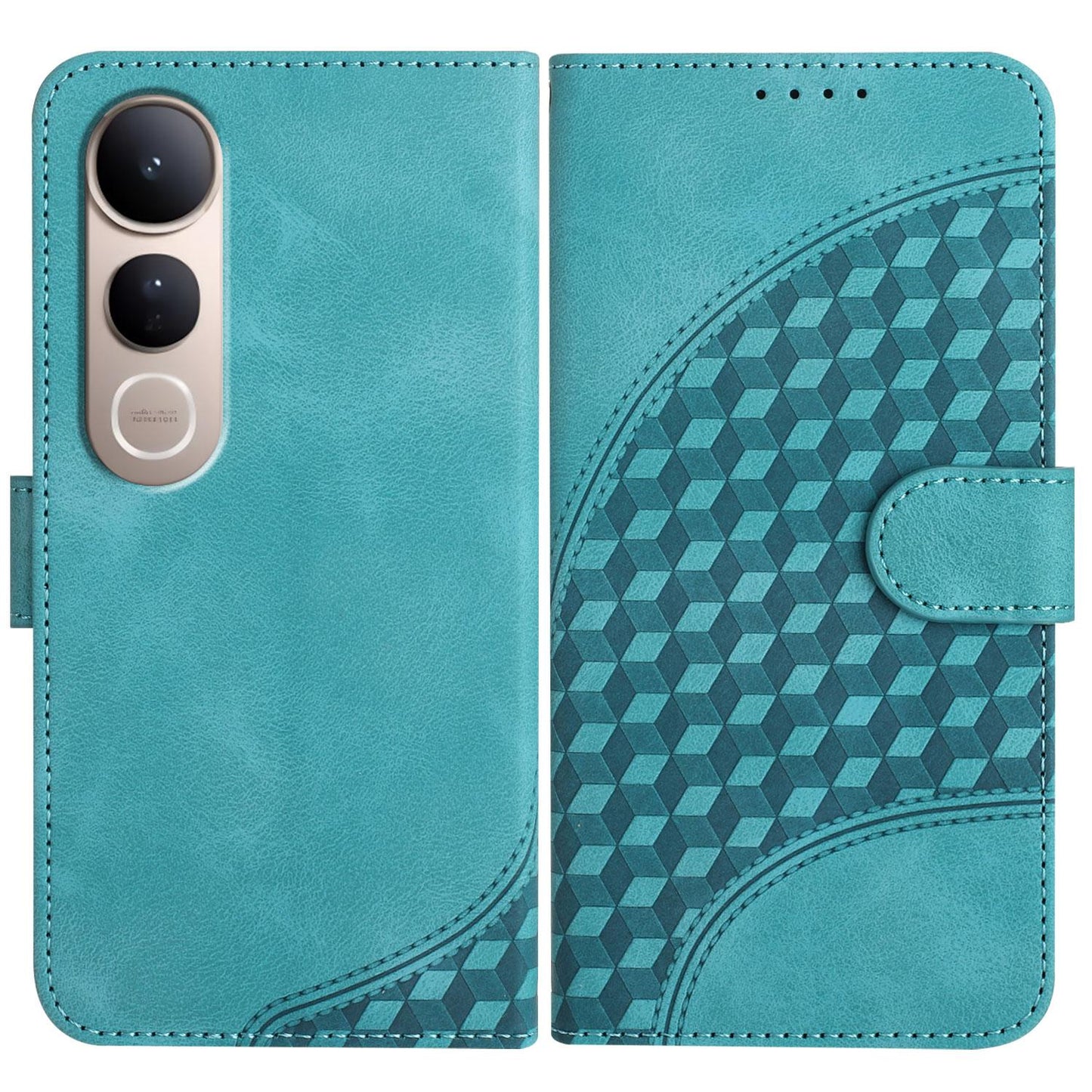 For vivo V50 Lite 4G / 5G Elephant Head Embossed Phone Leather Case with Lanyard(Light Blue)