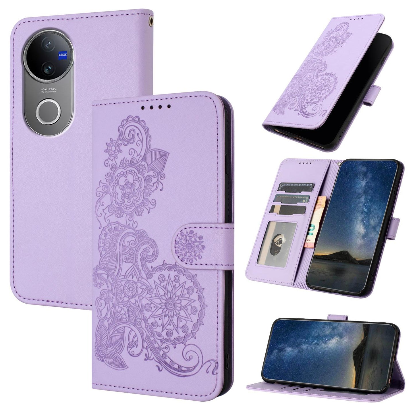 For vivo V50 Datura Flower Embossed Flip Leather Phone Case(Purple)