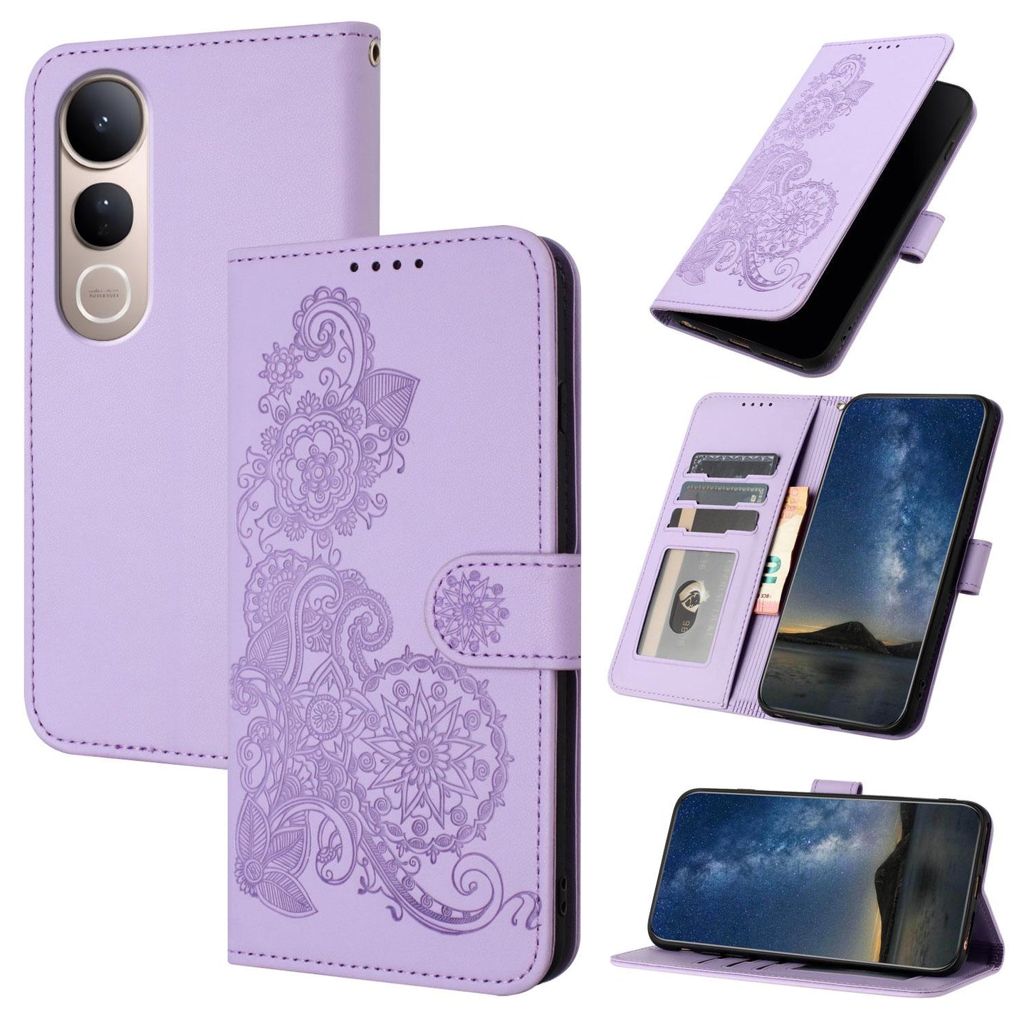 For vivo V50 Lite 4G / 5G Datura Flower Embossed Flip Leather Phone Case(Purple)