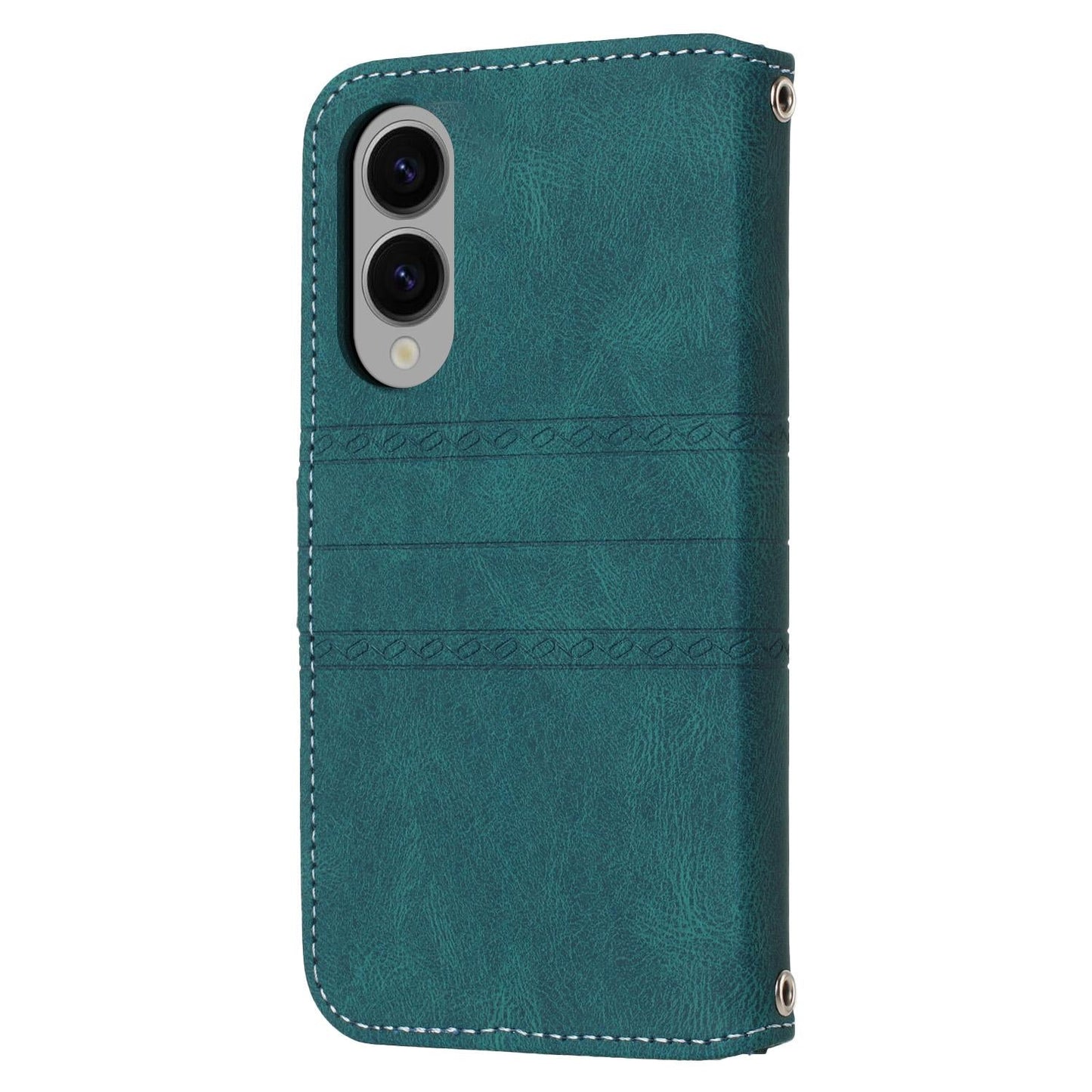 For Samsung Galaxy S25 Edge 5G Embossed Stripes Skin Feel Leather Phone Case(Dark Green)