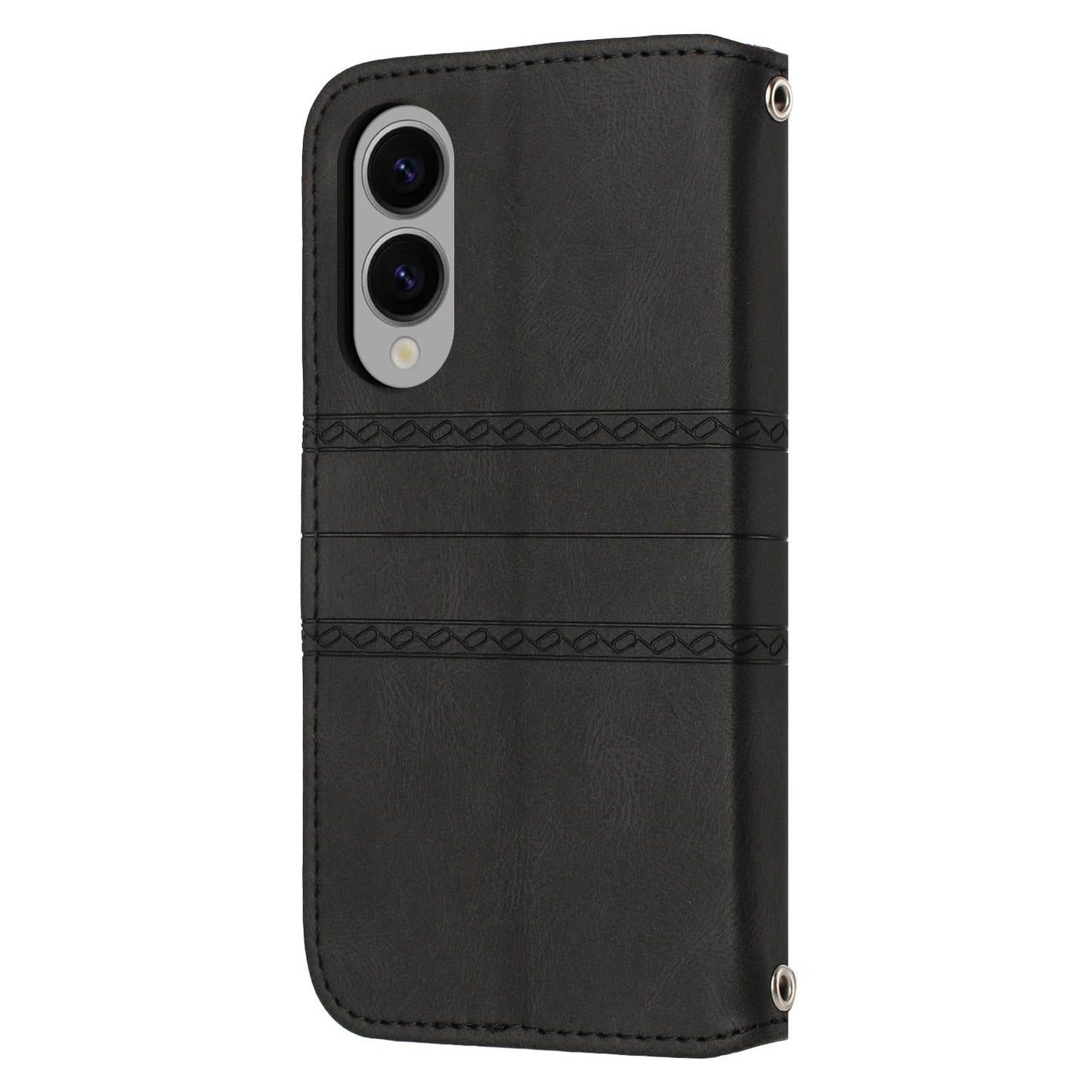 For Samsung Galaxy S25 Edge 5G Embossed Stripes Skin Feel Leather Phone Case(Black)