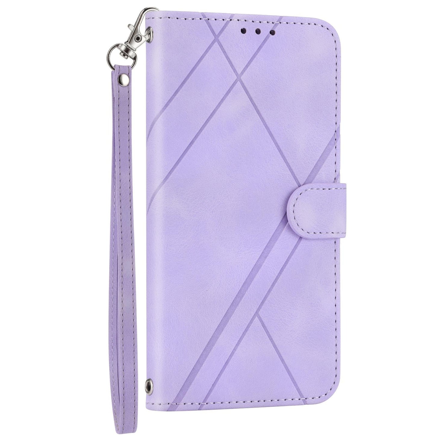 For Samsung Galaxy S25 Edge 5G Embossed Line Leather Phone Case with Lanyard(Purple)