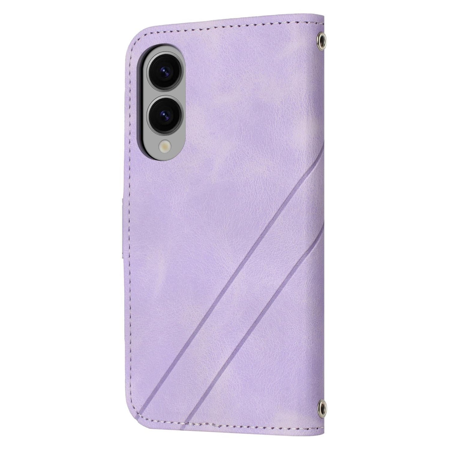 For Samsung Galaxy S25 Edge 5G Embossed Line Leather Phone Case with Lanyard(Purple)