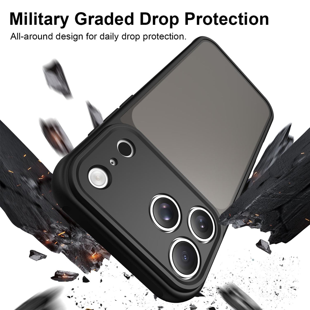 Compatible with iPhone 18 Pro Max Fan Dun Series TPU Dual-Layer PC Frosted Phone Case - Black
