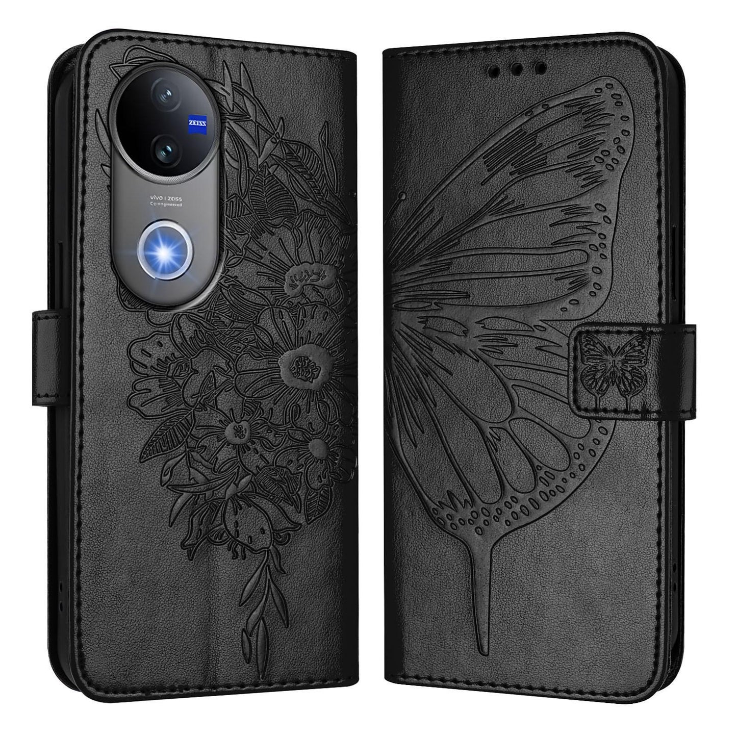 For vivo V50 Global Embossed Butterfly Leather Phone Case(Black)