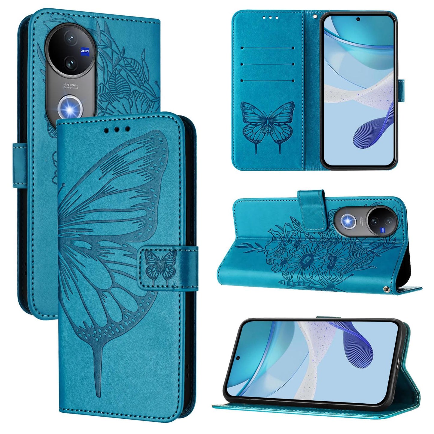 For vivo V50 Global Embossed Butterfly Leather Phone Case(Blue)
