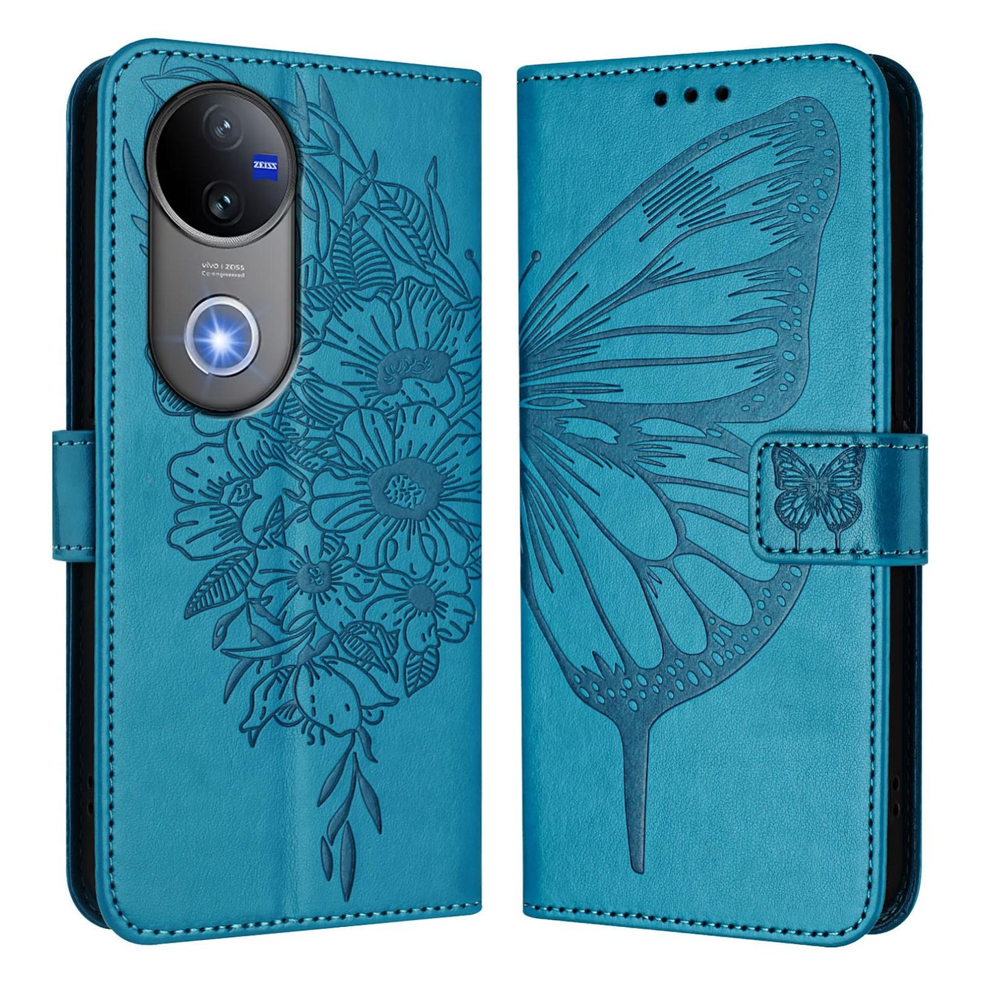 For vivo V50 Global Embossed Butterfly Leather Phone Case(Blue)