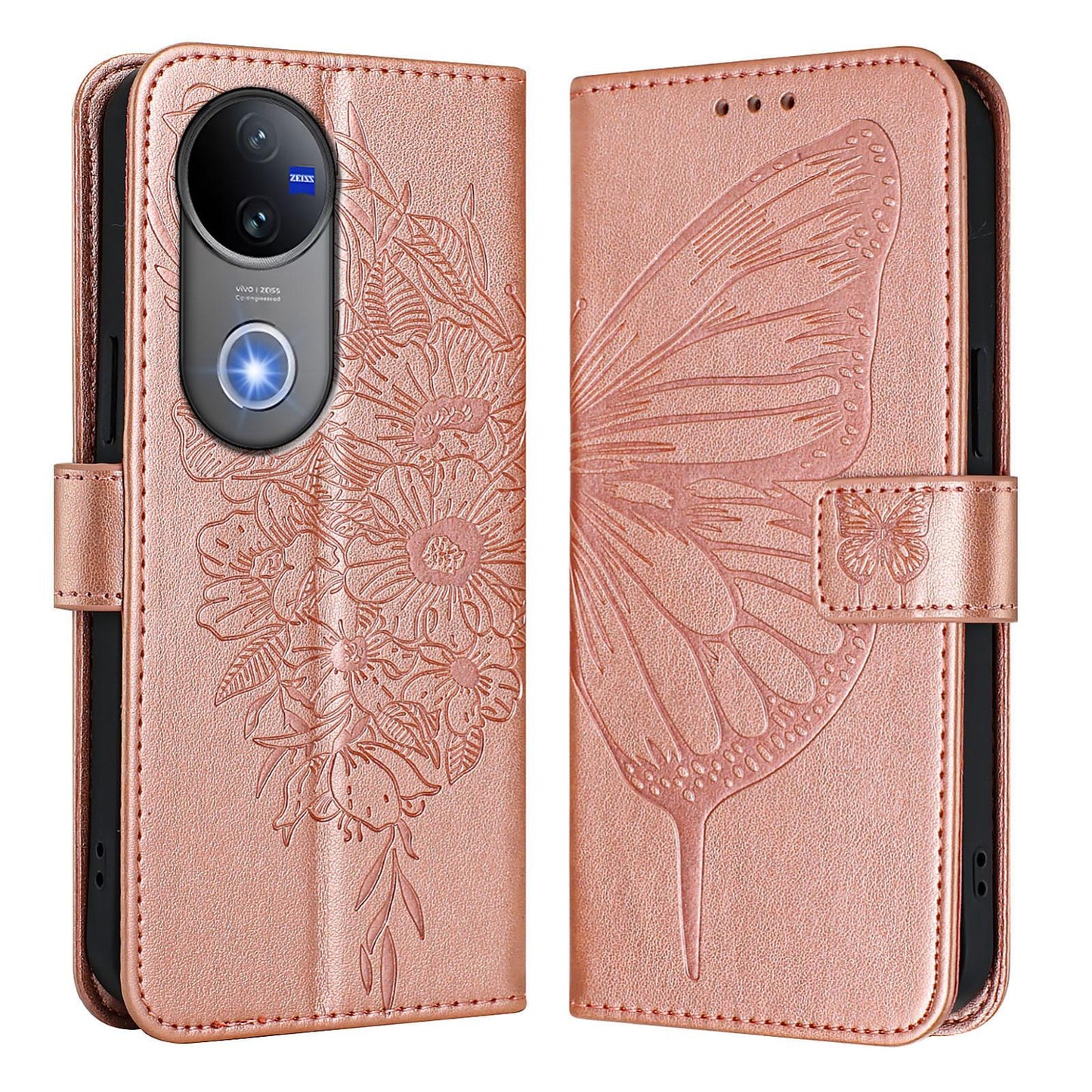 For vivo V50 Global Embossed Butterfly Leather Phone Case(Rose Gold)