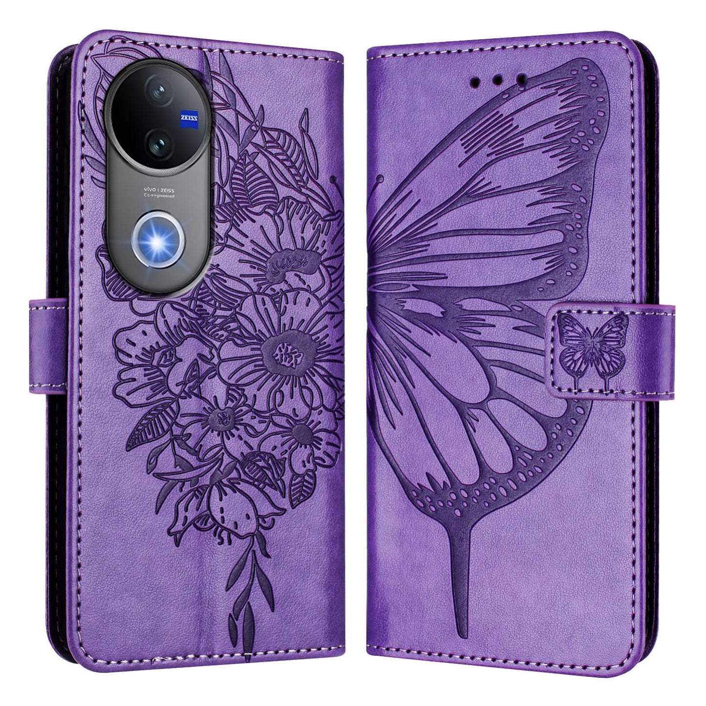 For vivo V50 Global Embossed Butterfly Leather Phone Case(Light Purple)